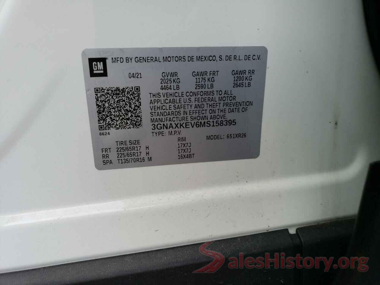 3GNAXKEV6MS158395 2021 CHEVROLET EQUINOX