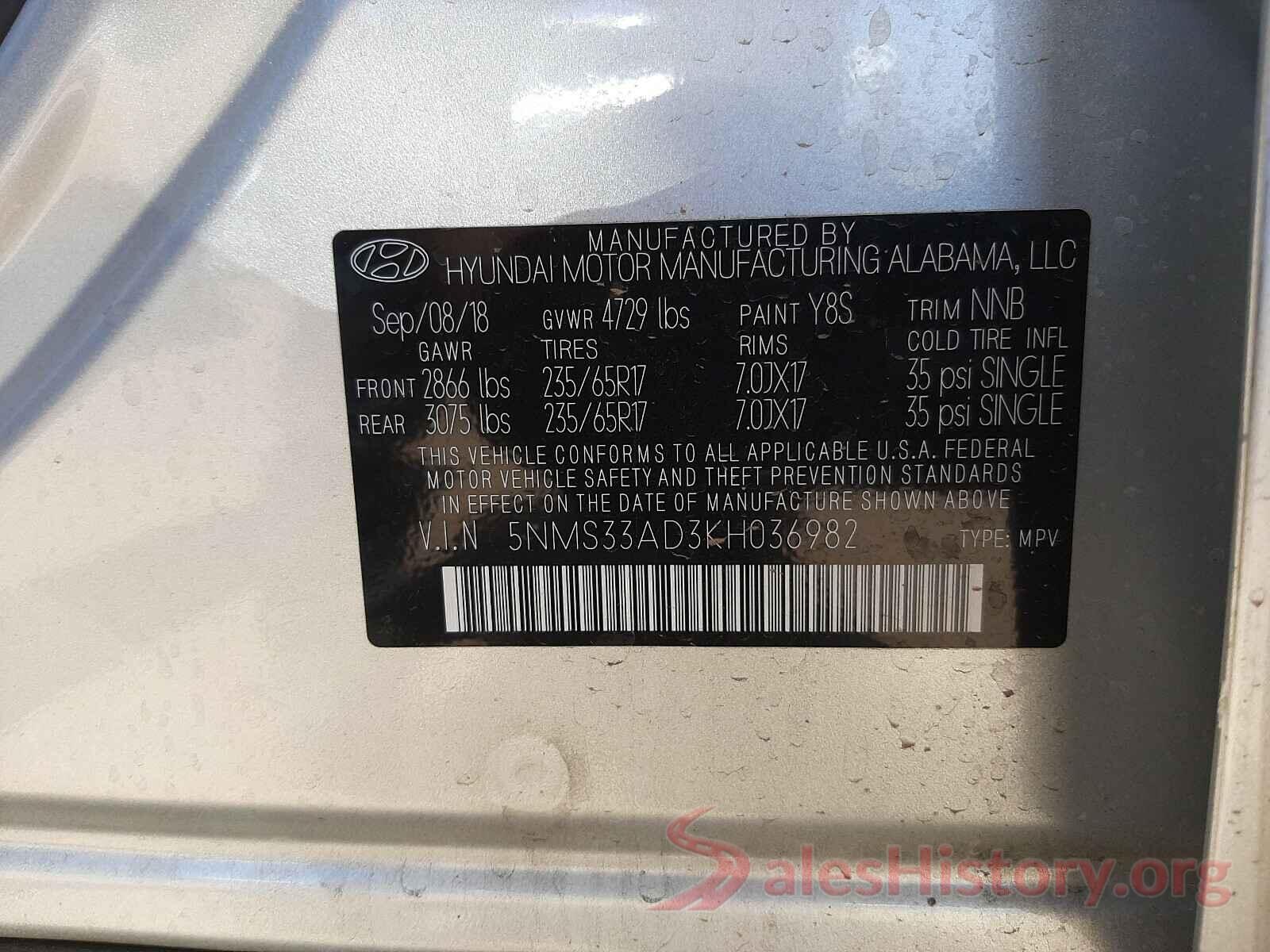 5NMS33AD3KH036982 2019 HYUNDAI SANTA FE