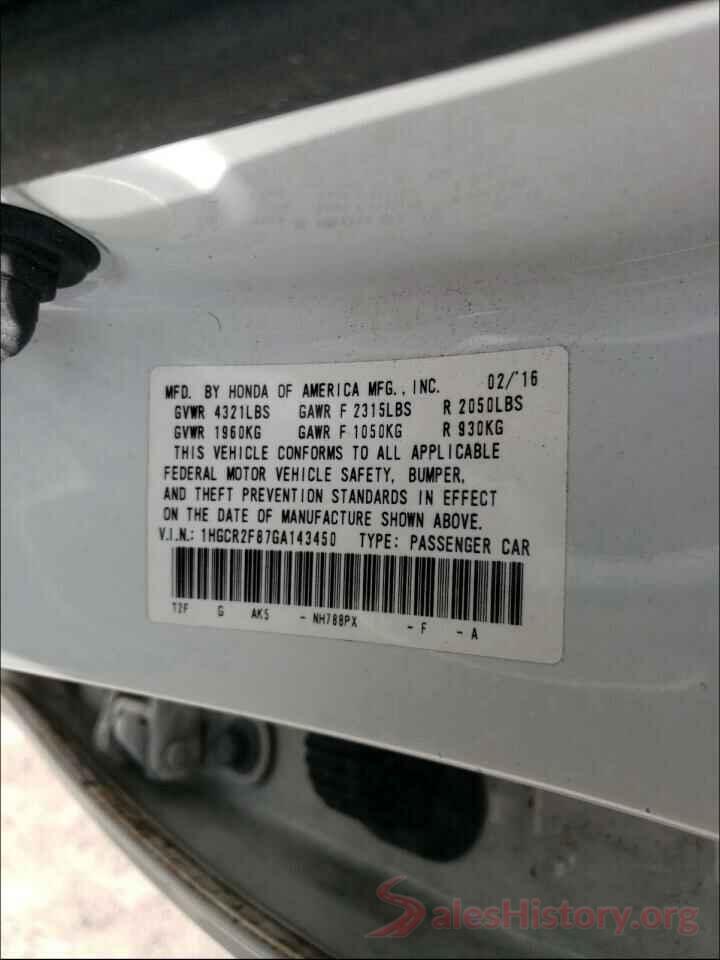 1HGCR2F87GA143450 2016 HONDA ACCORD