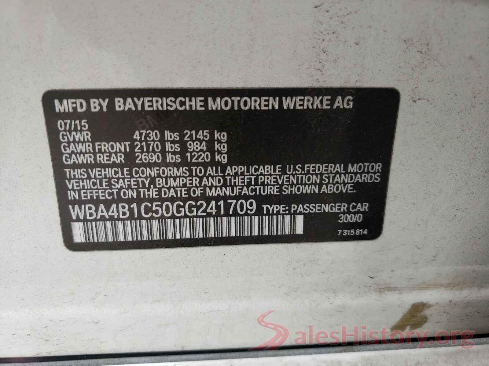 WBA4B1C50GG241709 2016 BMW 4 SERIES