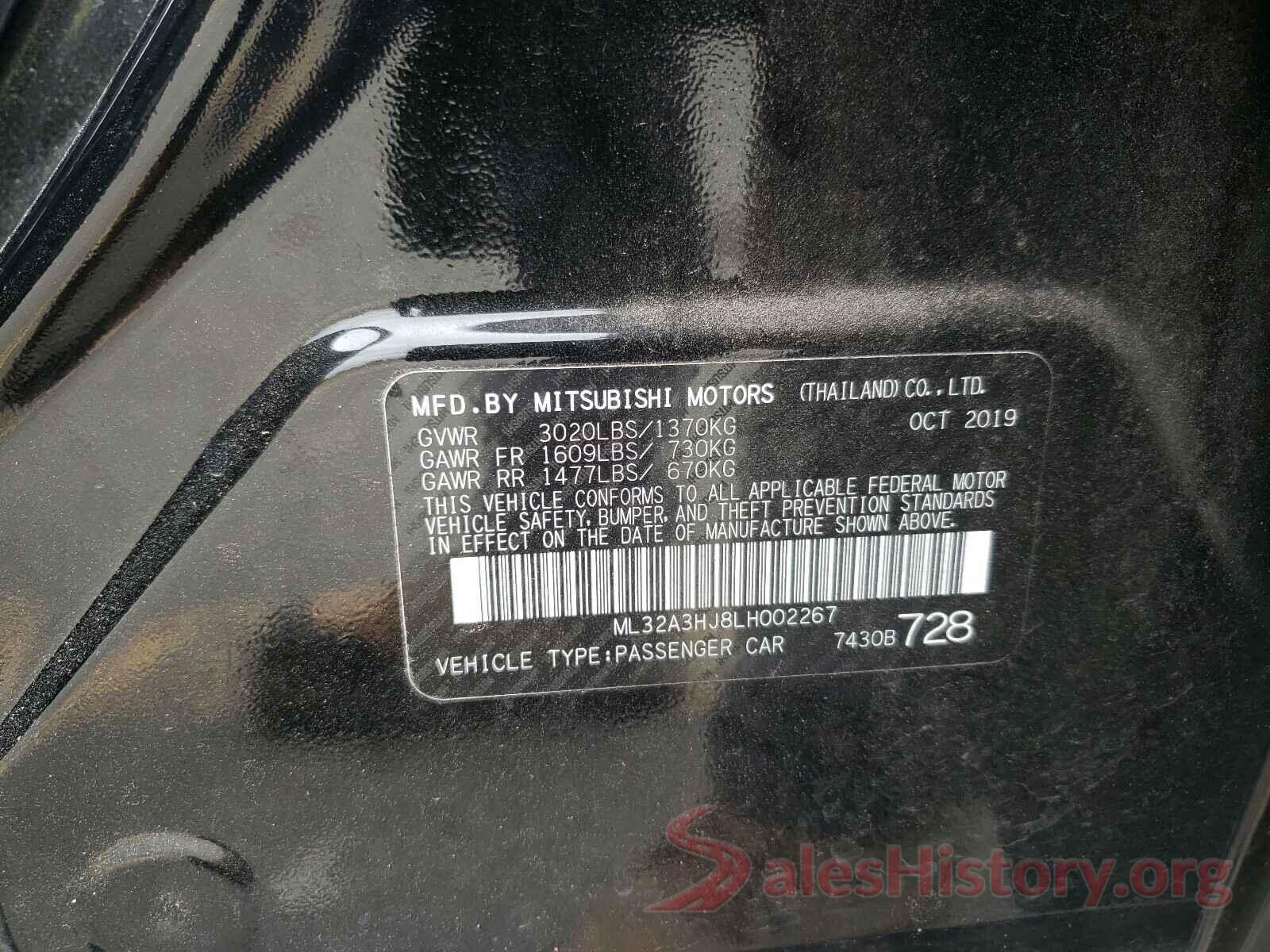 ML32A3HJ8LH002267 2020 MITSUBISHI MIRAGE