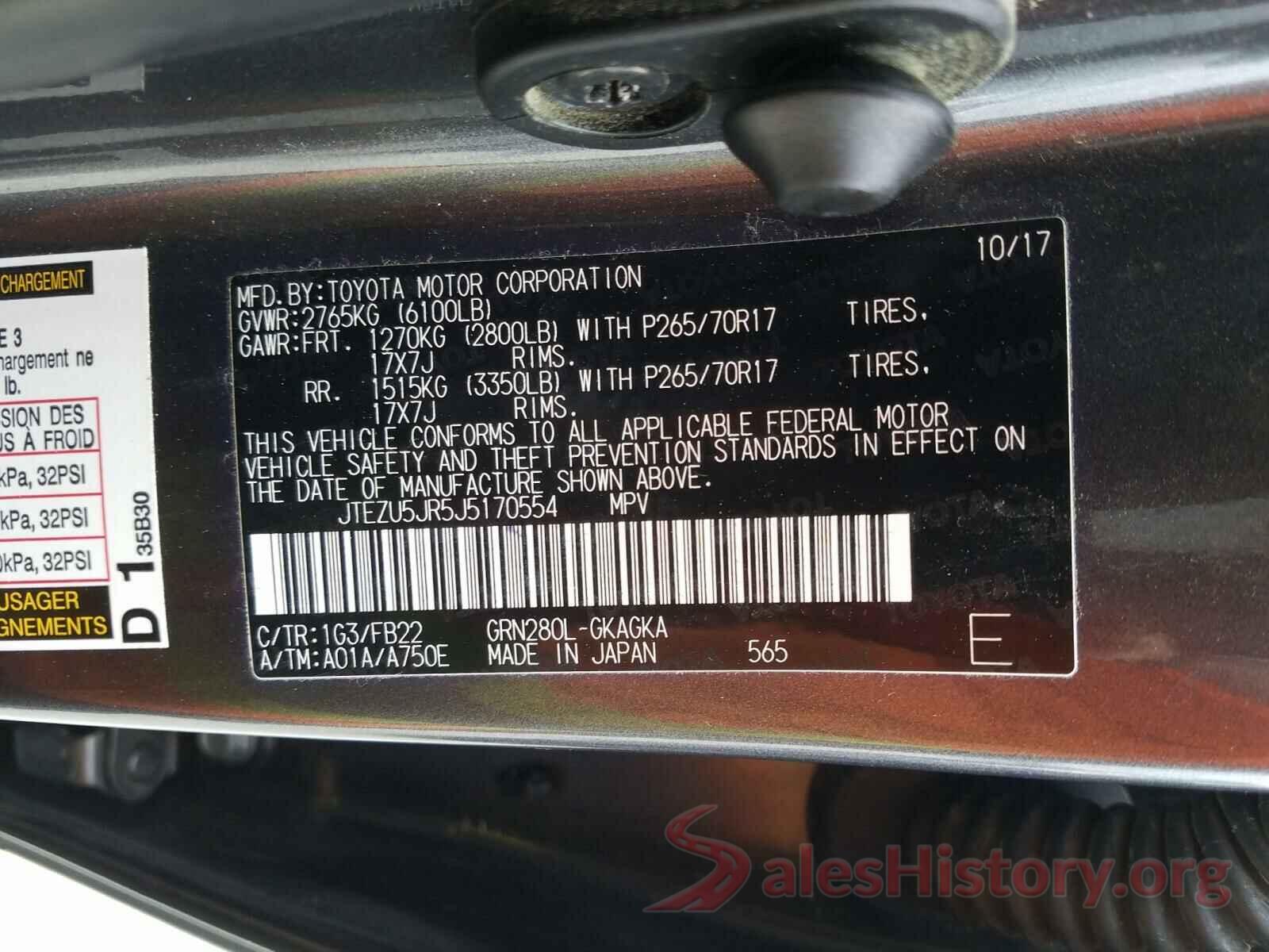 JTEZU5JR5J5170554 2018 TOYOTA 4RUNNER