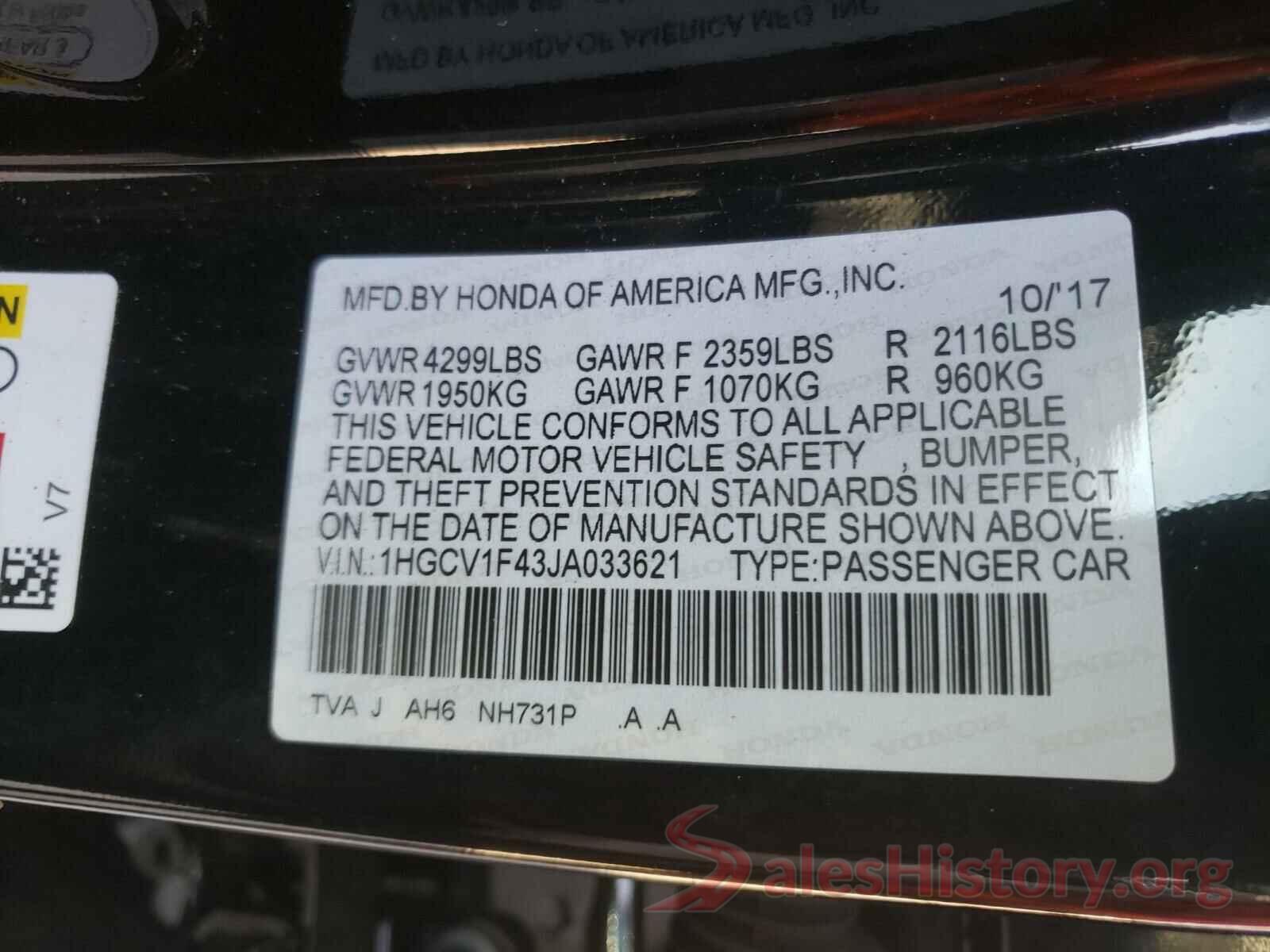 1HGCV1F43JA033621 2018 HONDA ACCORD