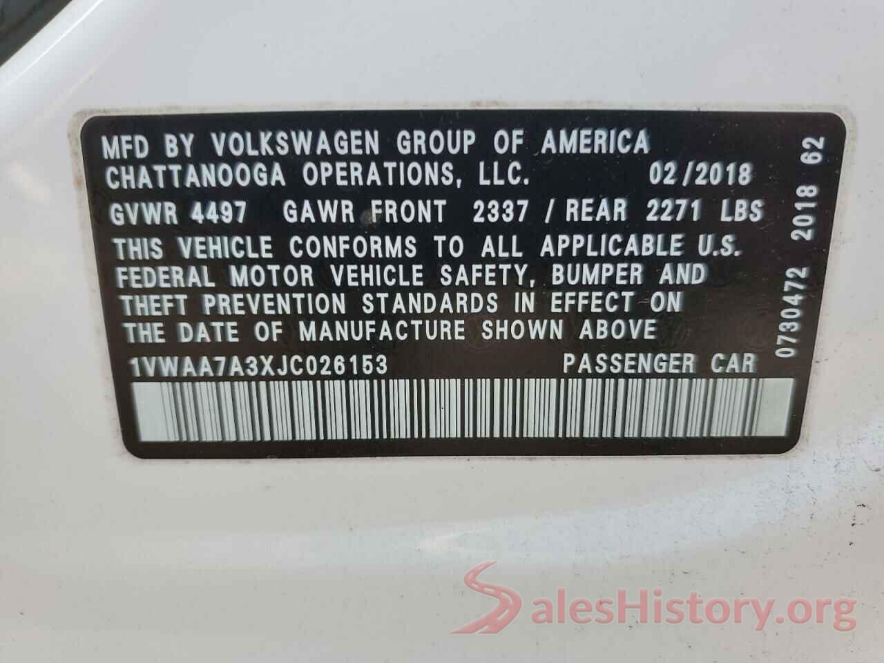 1VWAA7A3XJC026153 2018 VOLKSWAGEN PASSAT