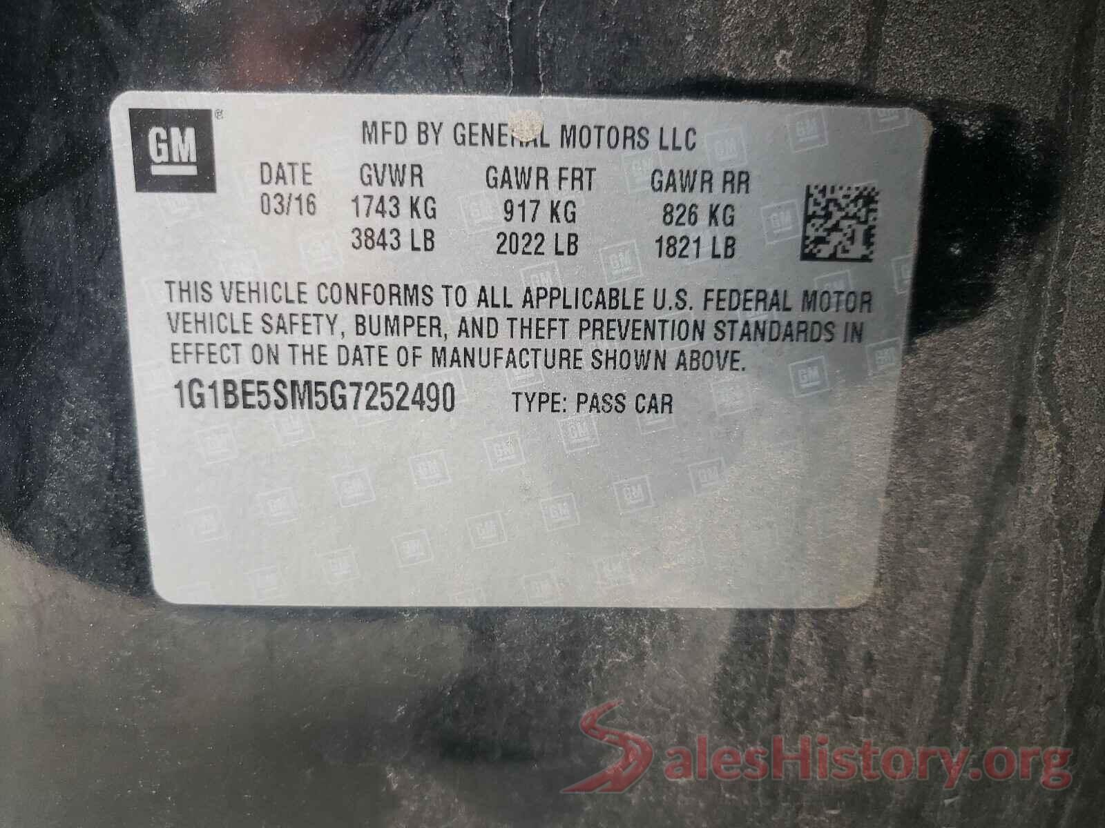 1G1BE5SM5G7252490 2016 CHEVROLET CRUZE