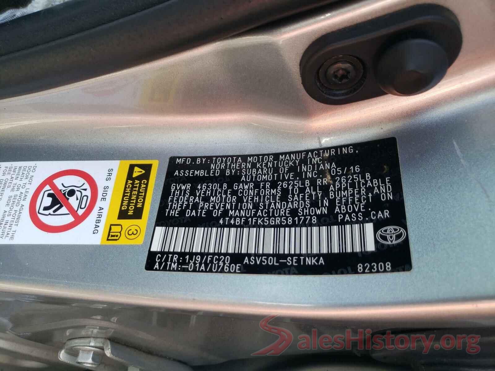 4T4BF1FK5GR581778 2016 TOYOTA CAMRY