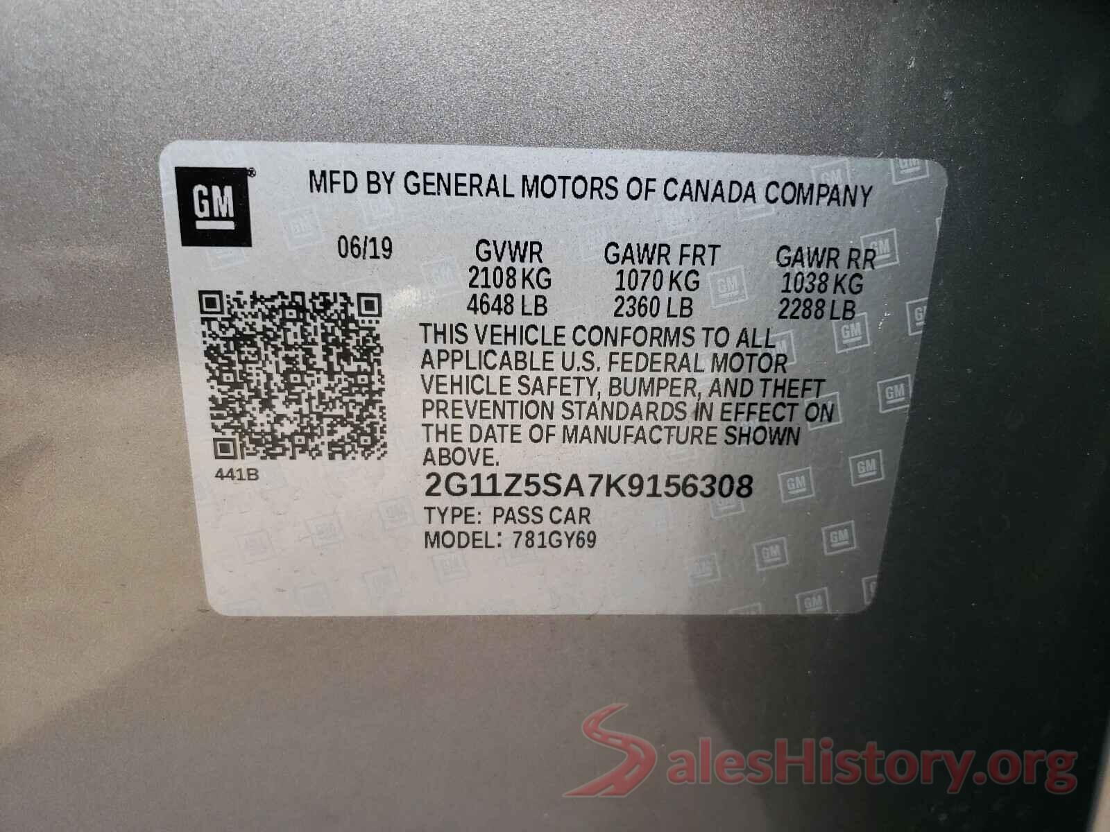 2G11Z5SA7K9156308 2019 CHEVROLET IMPALA