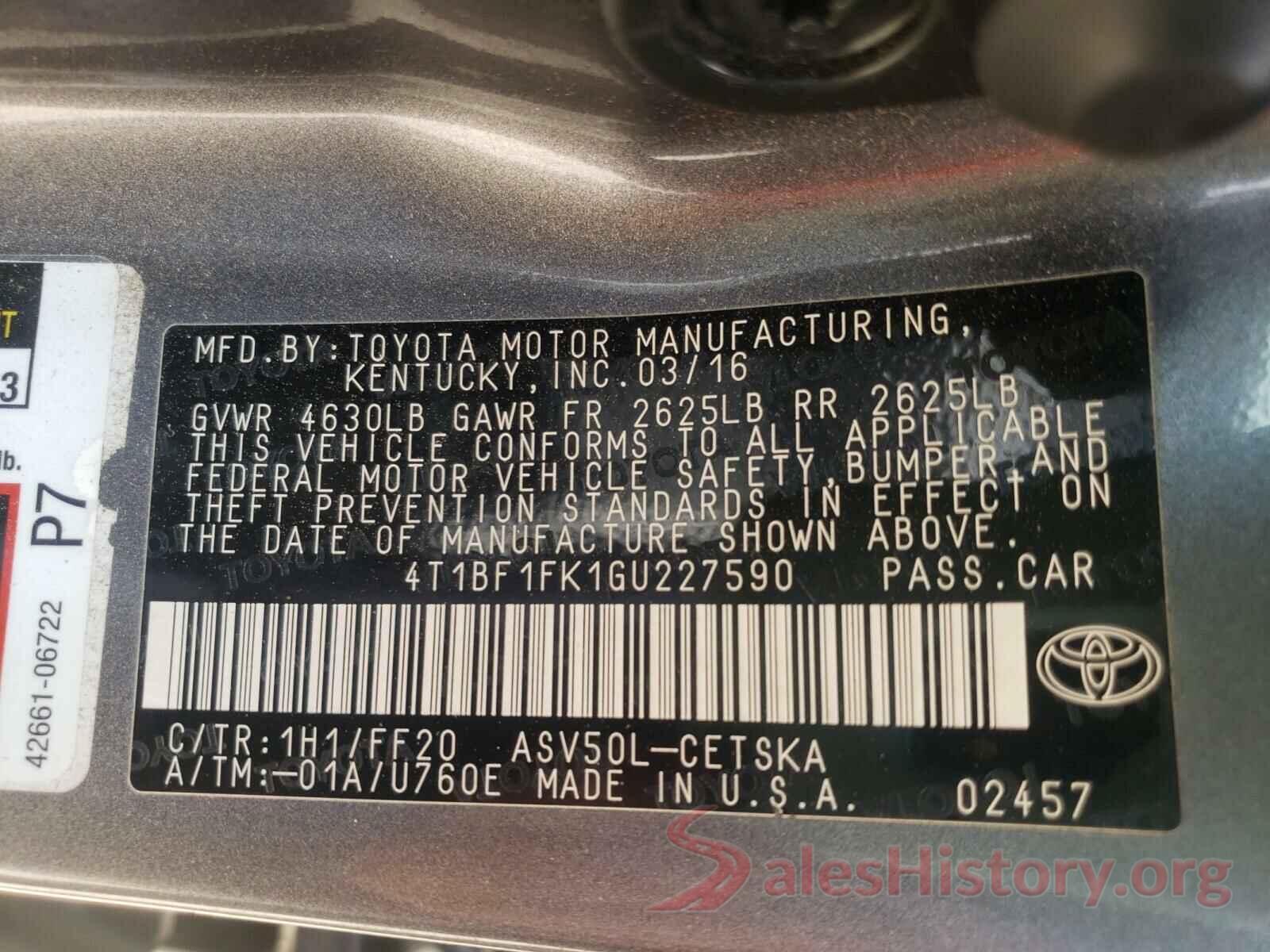 4T1BF1FK1GU227590 2016 TOYOTA CAMRY