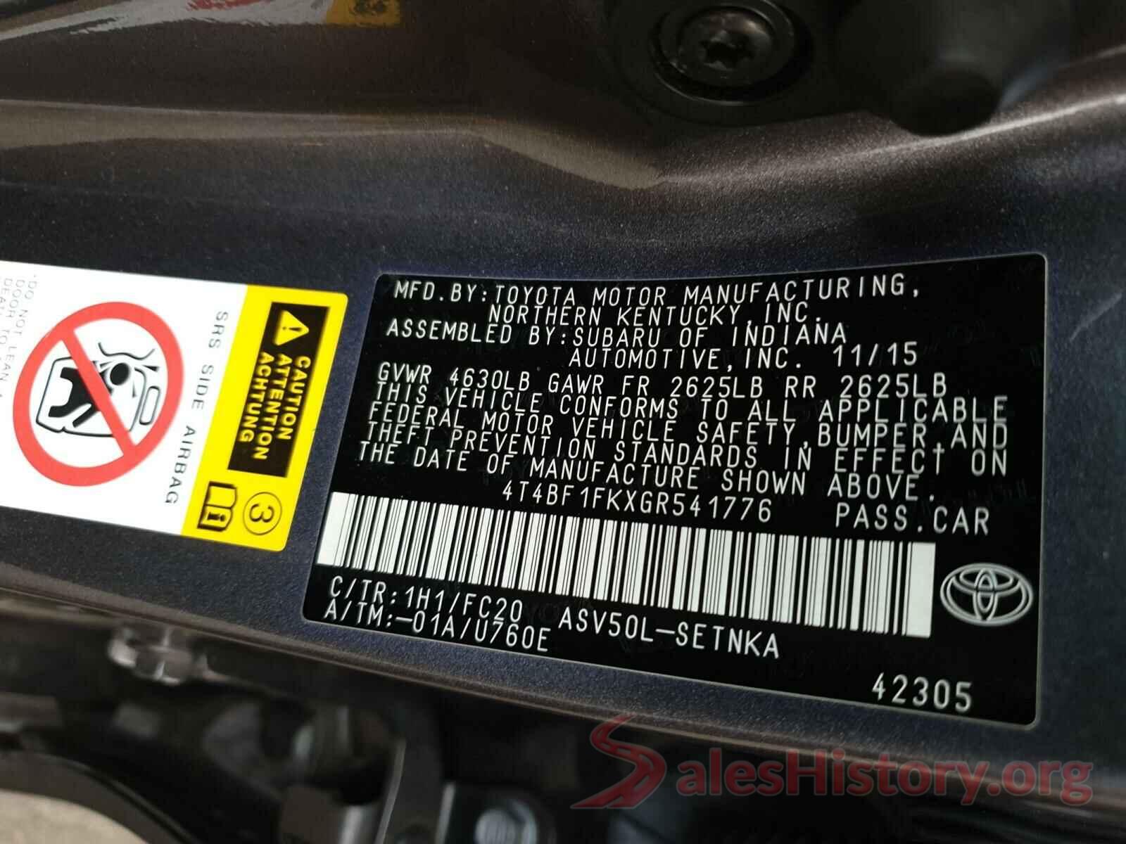 4T4BF1FKXGR541776 2016 TOYOTA CAMRY