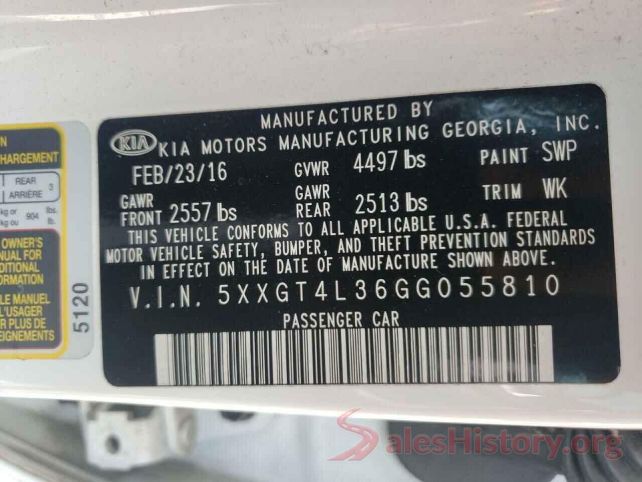 5XXGT4L36GG055810 2016 KIA OPTIMA