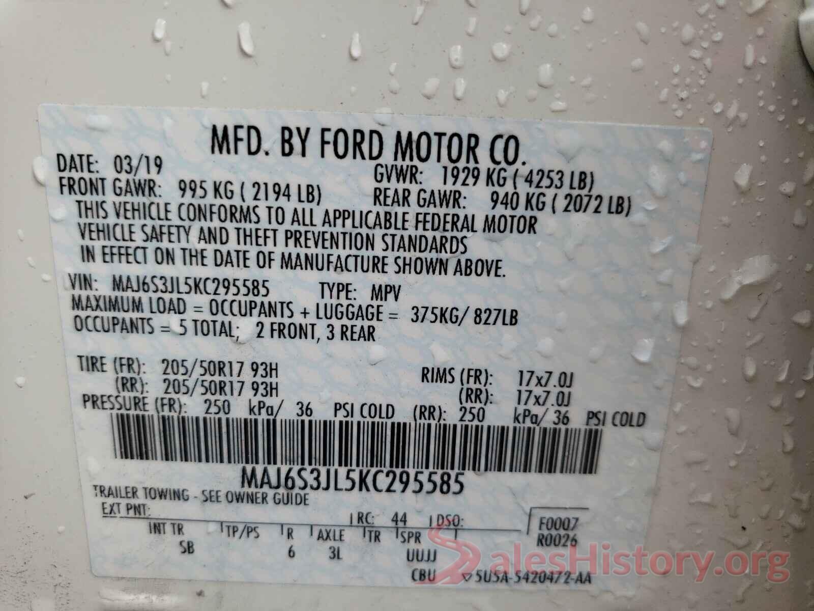 MAJ6S3JL5KC295585 2019 FORD ALL OTHER