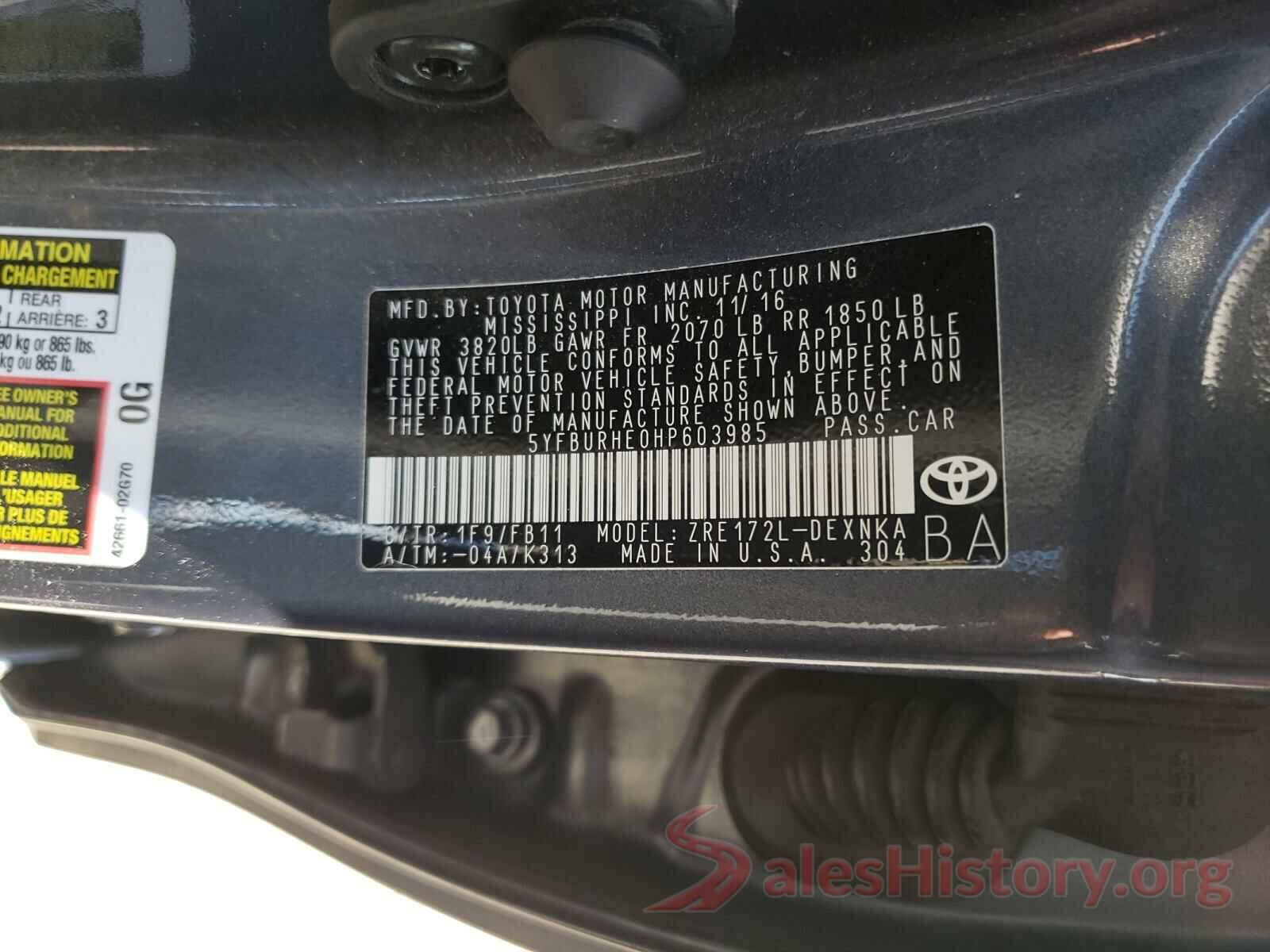 5YFBURHE0HP603985 2017 TOYOTA COROLLA