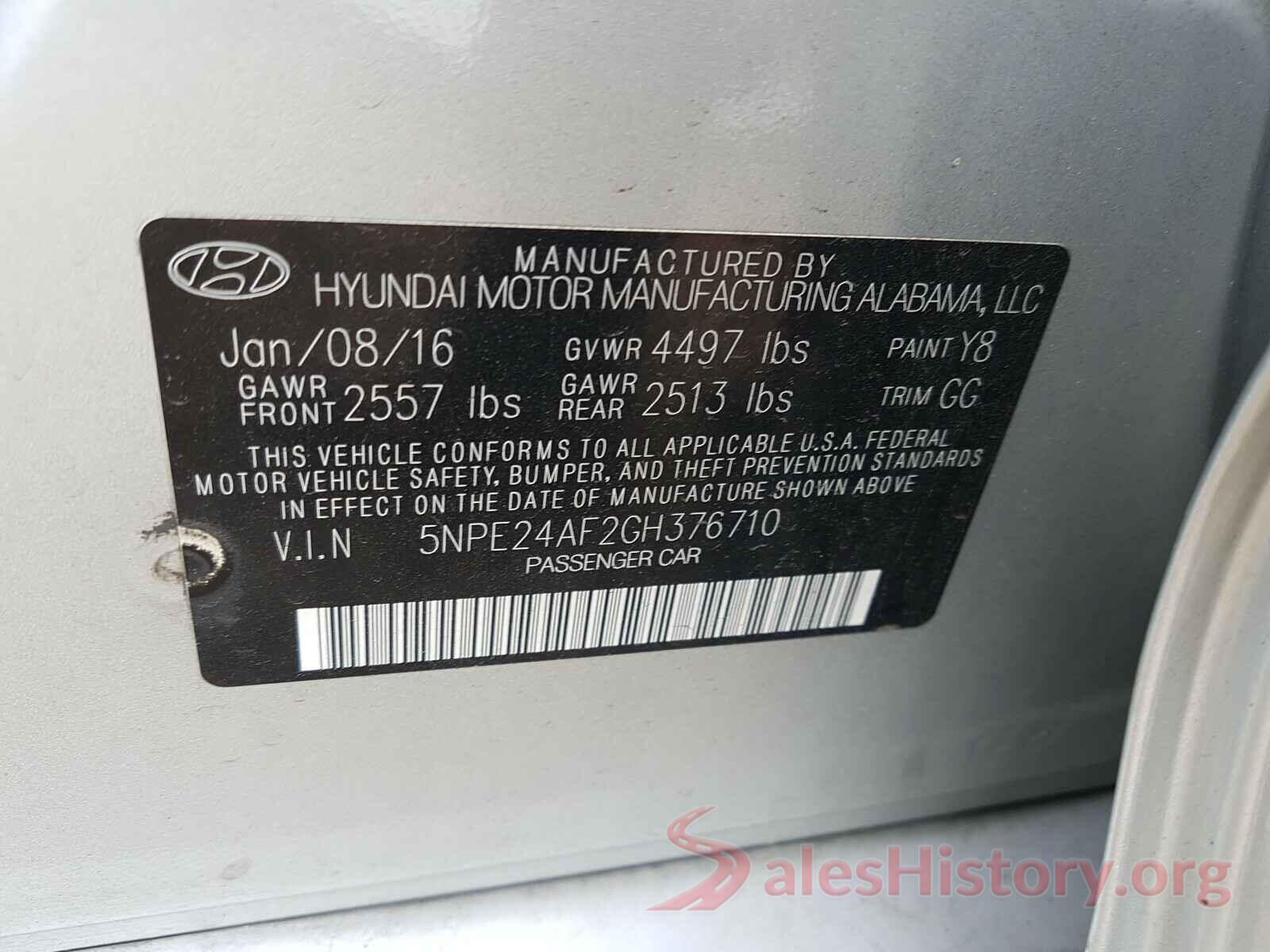 5NPE24AF2GH376710 2016 HYUNDAI SONATA