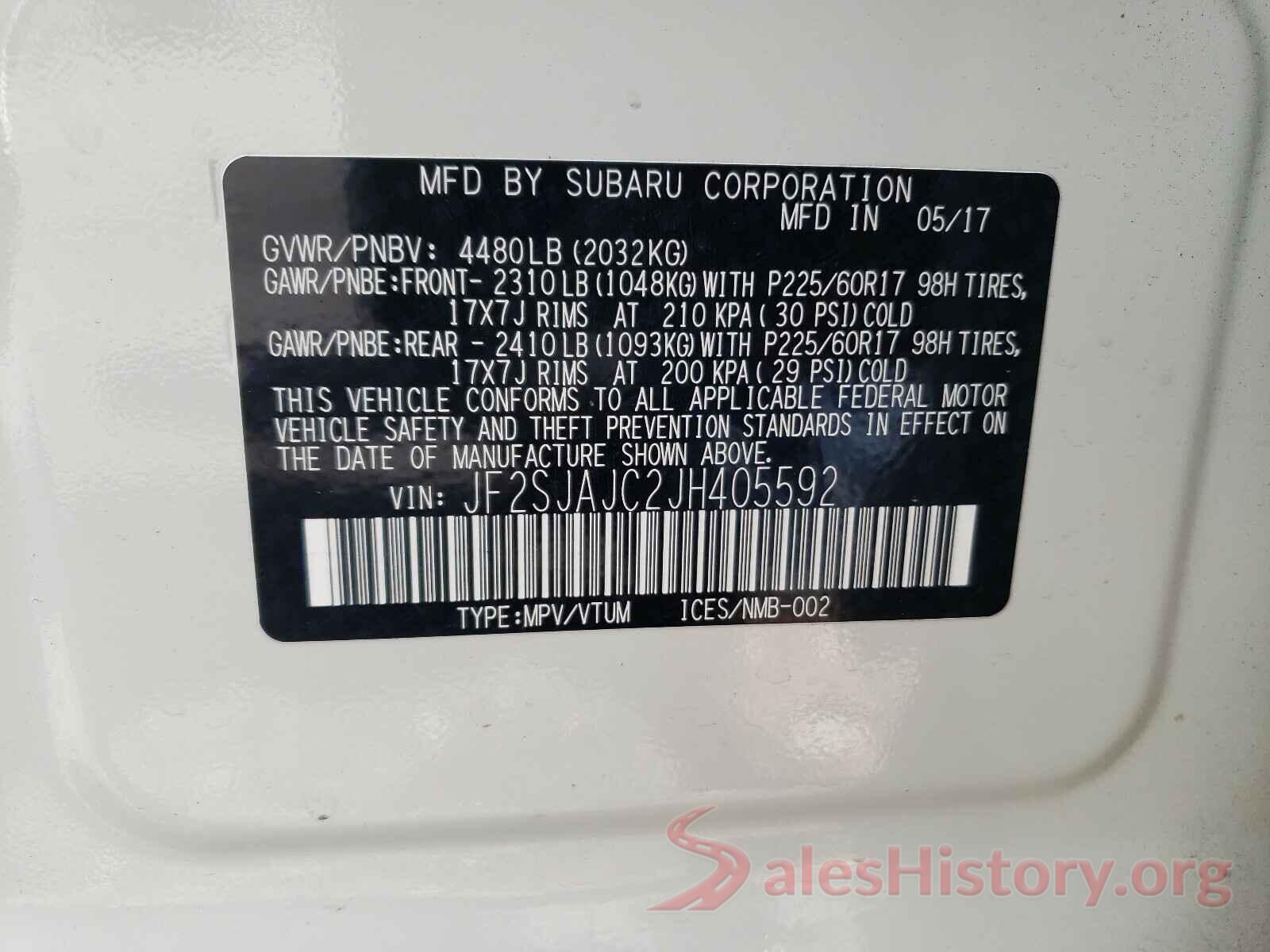 JF2SJAJC2JH405592 2018 SUBARU FORESTER