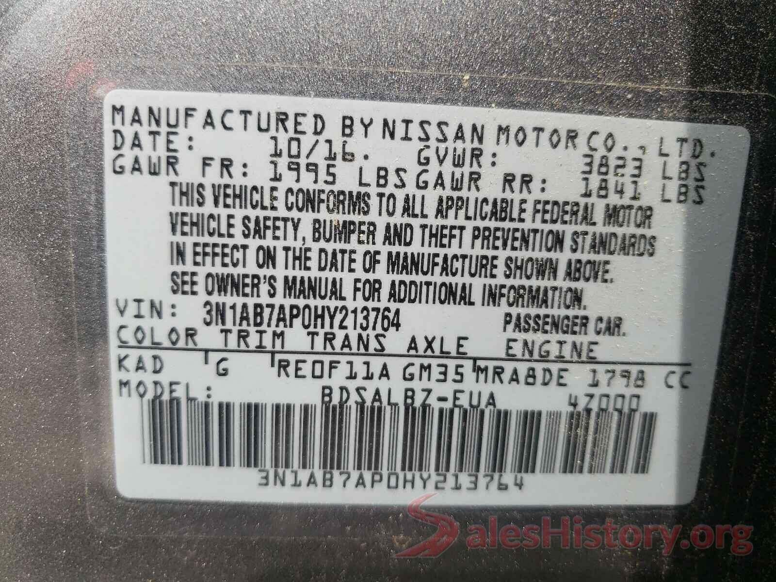 3N1AB7AP0HY213764 2017 NISSAN SENTRA