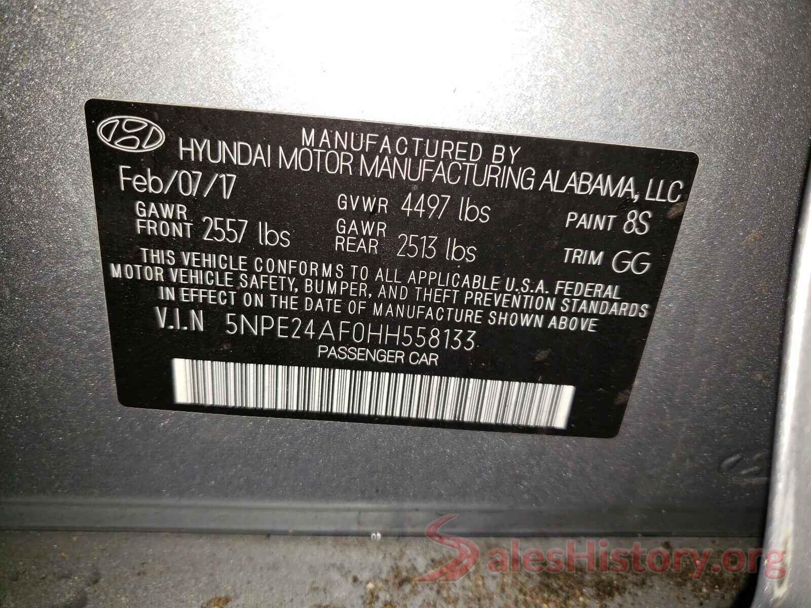 5NPE24AF0HH558133 2017 HYUNDAI SONATA