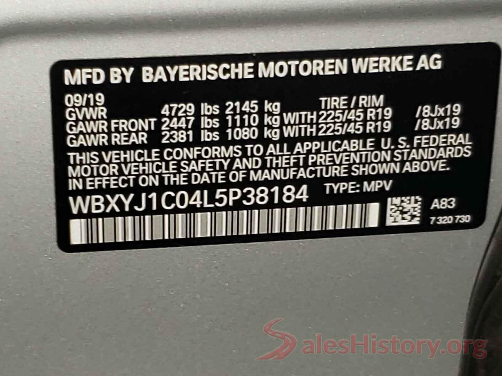 WBXYJ1C04L5P38184 2020 BMW X2