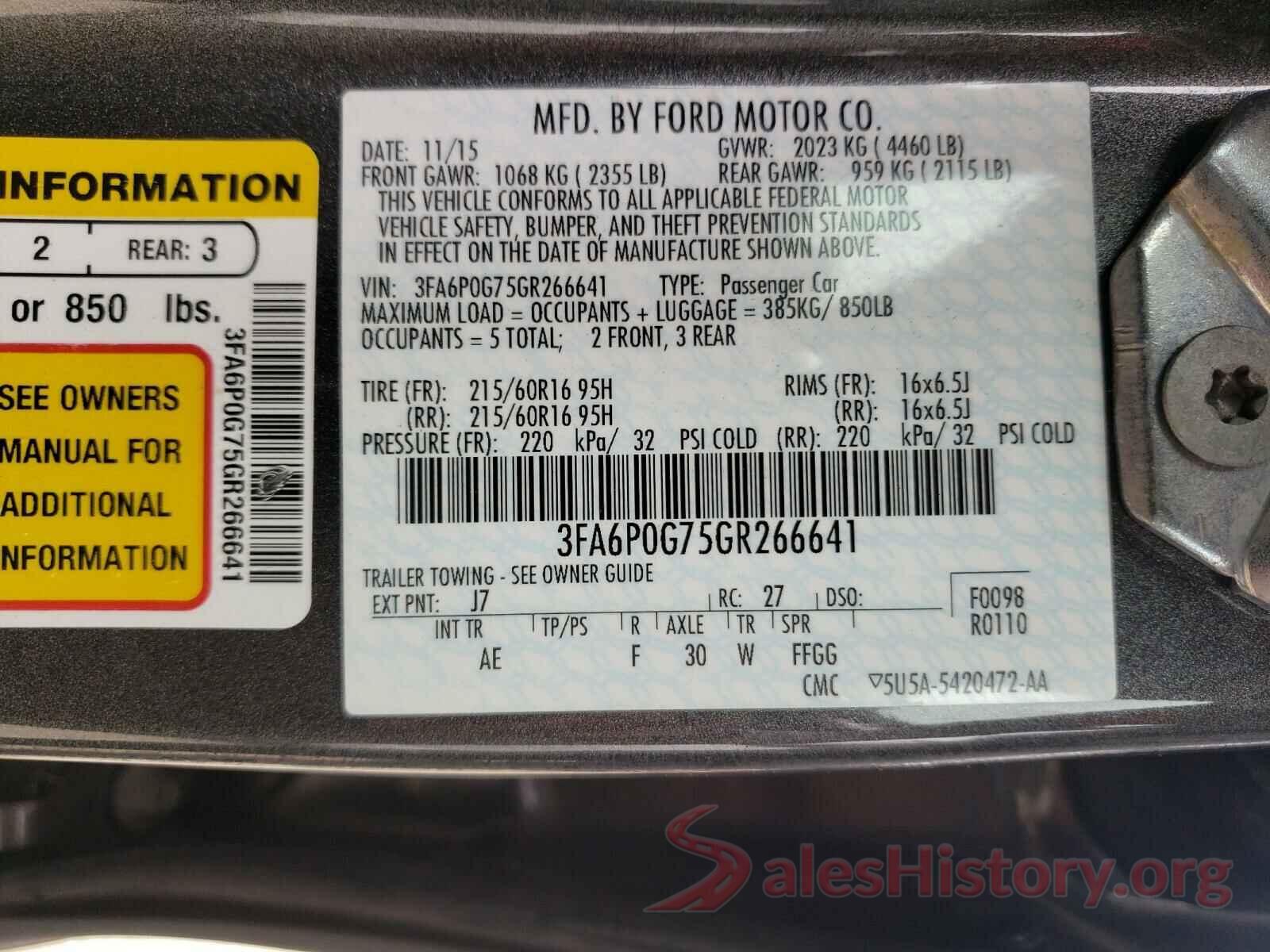 3FA6P0G75GR266641 2016 FORD FUSION