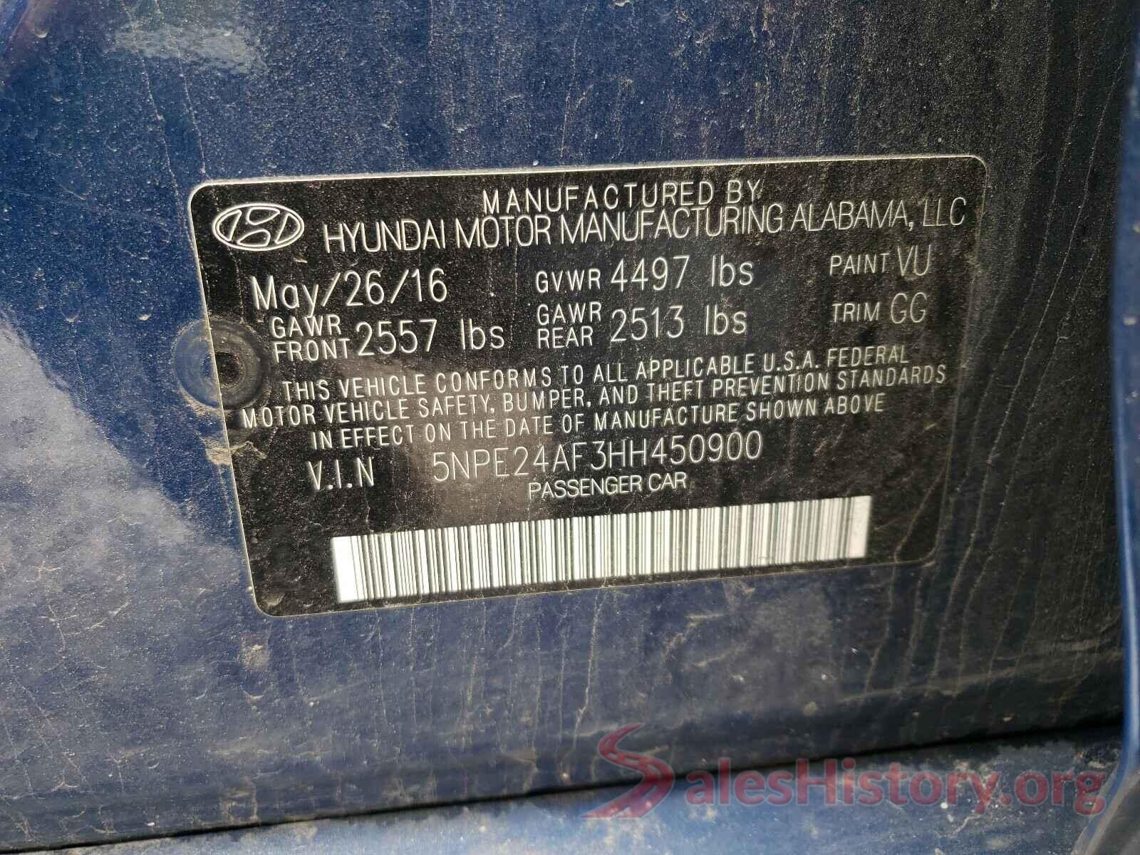 5NPE24AF3HH450900 2017 HYUNDAI SONATA