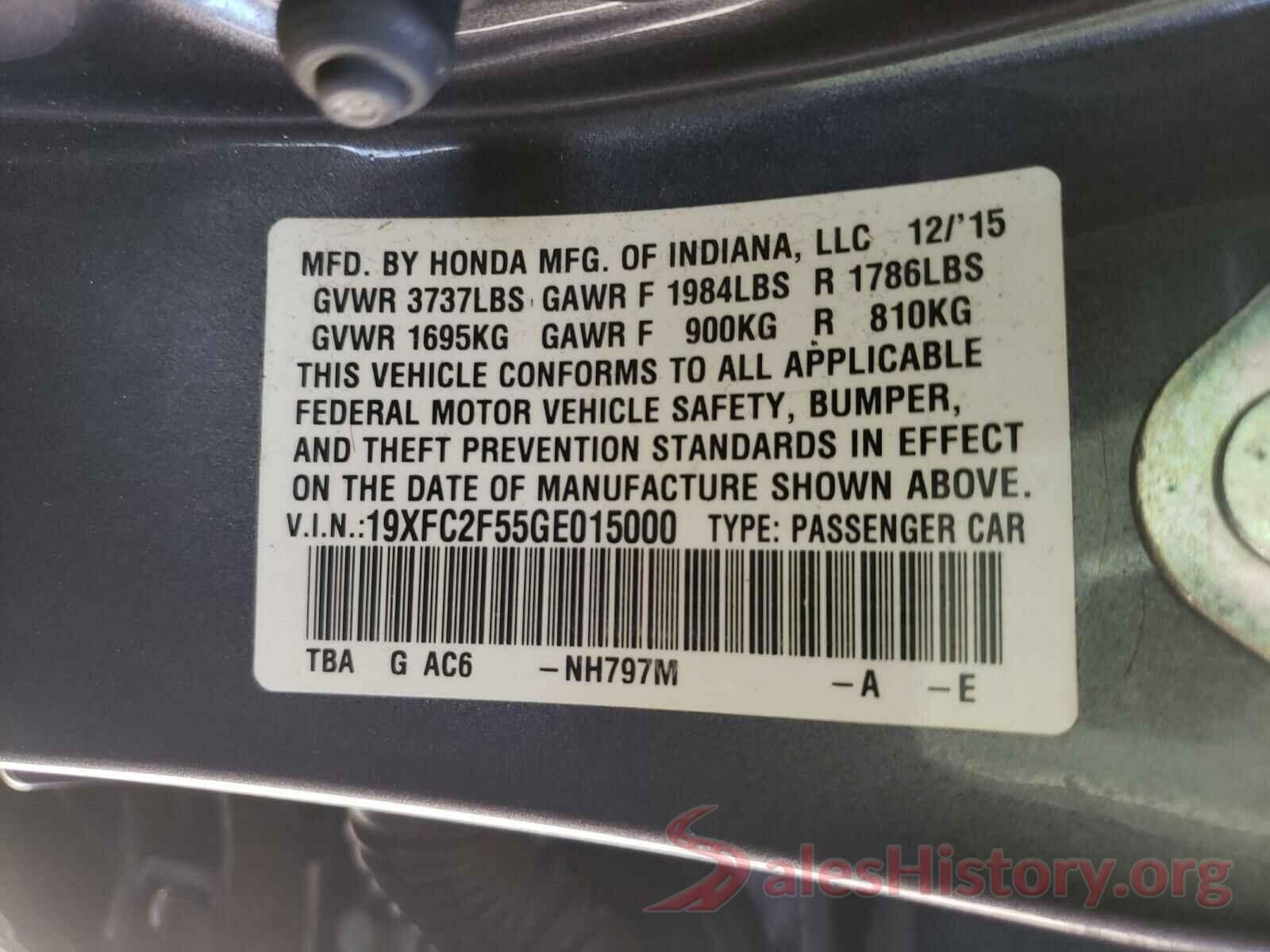 19XFC2F55GE015000 2016 HONDA CIVIC