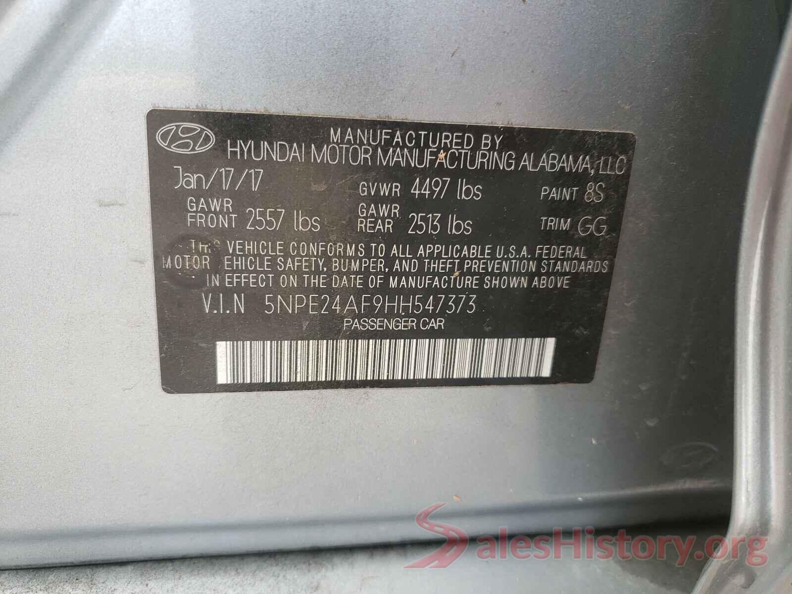 5NPE24AF9HH547373 2017 HYUNDAI SONATA