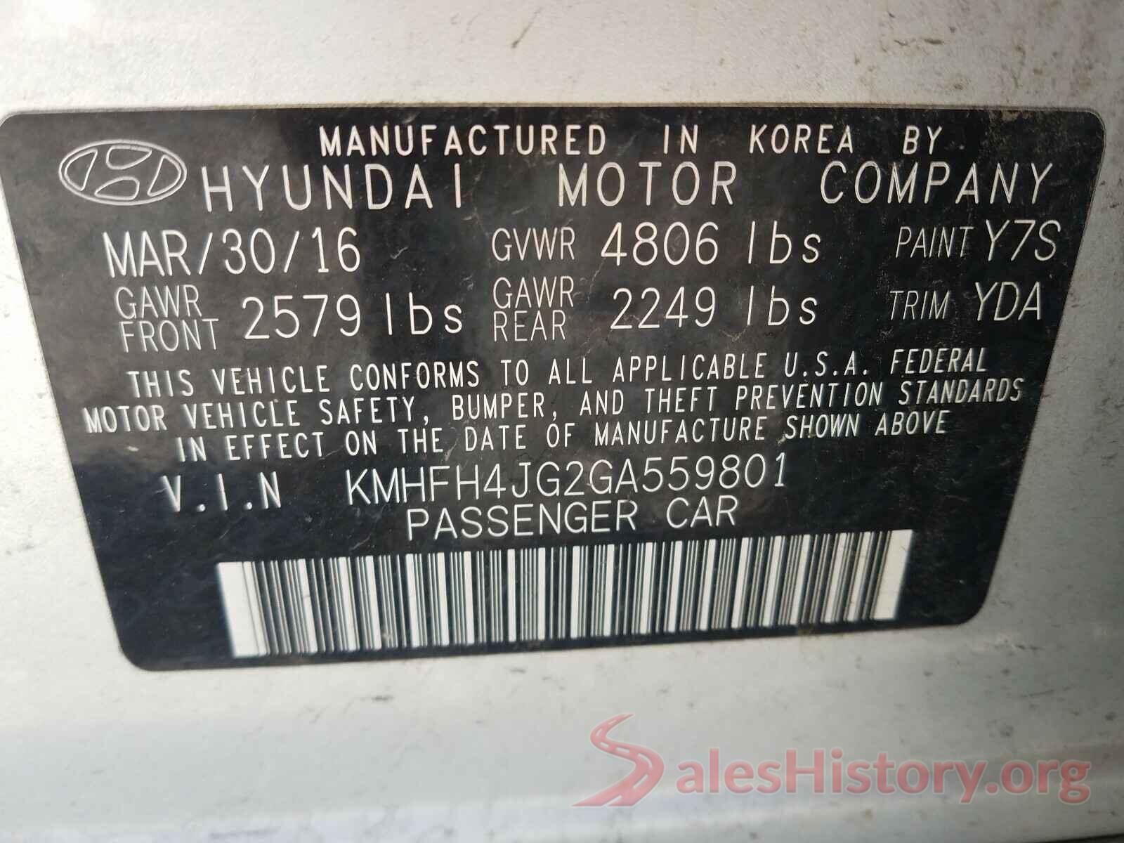 KMHFH4JG2GA559801 2016 HYUNDAI AZERA