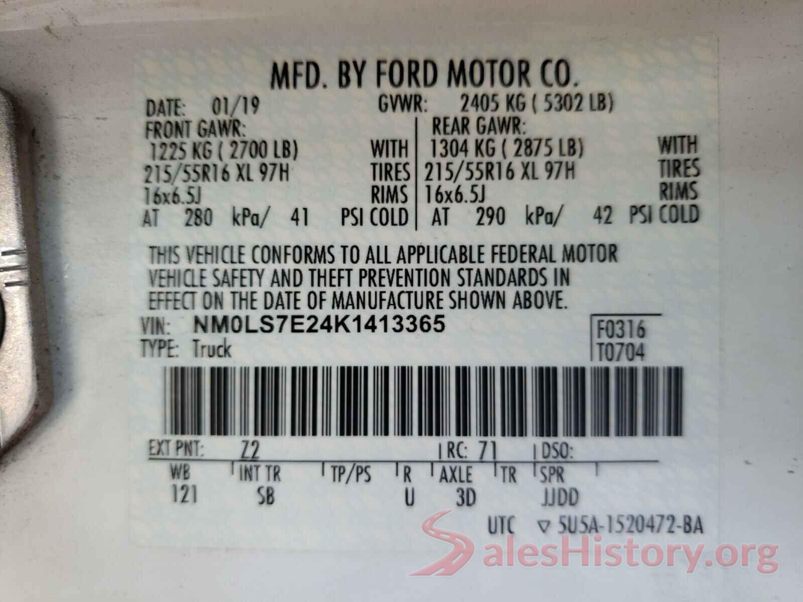 NM0LS7E24K1413365 2019 FORD TRANSIT CO