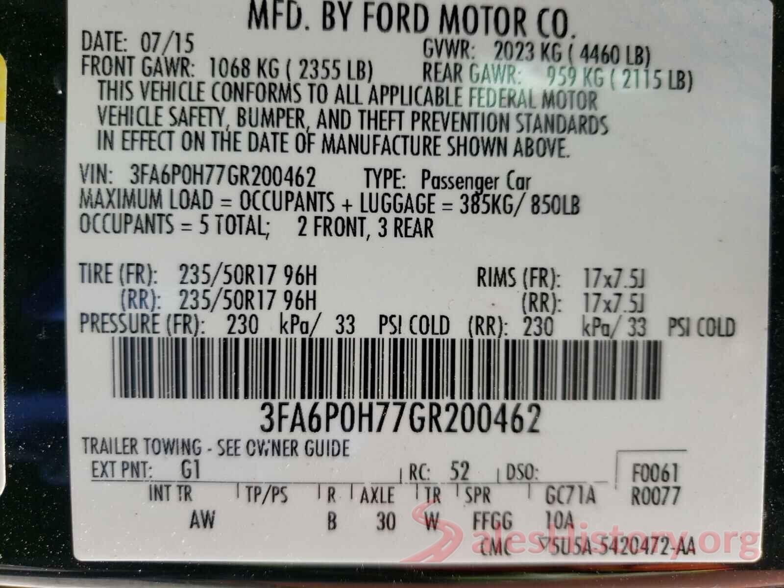 3FA6P0H77GR200462 2016 FORD FUSION