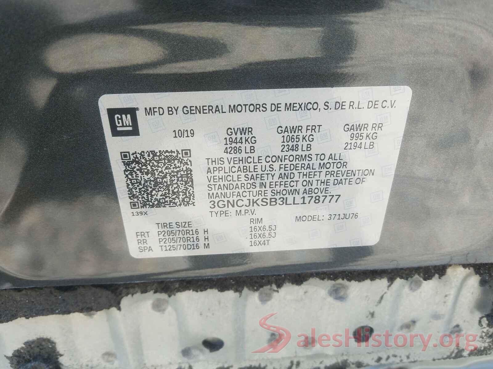 3GNCJKSB3LL178777 2020 CHEVROLET TRAX