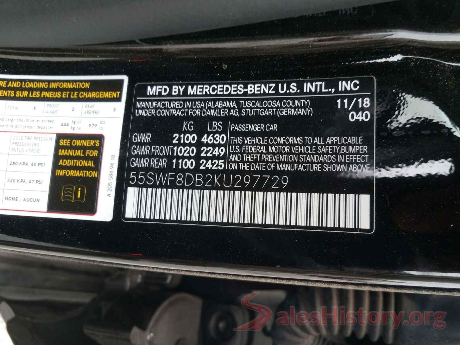 55SWF8DB2KU297729 2019 MERCEDES-BENZ C CLASS