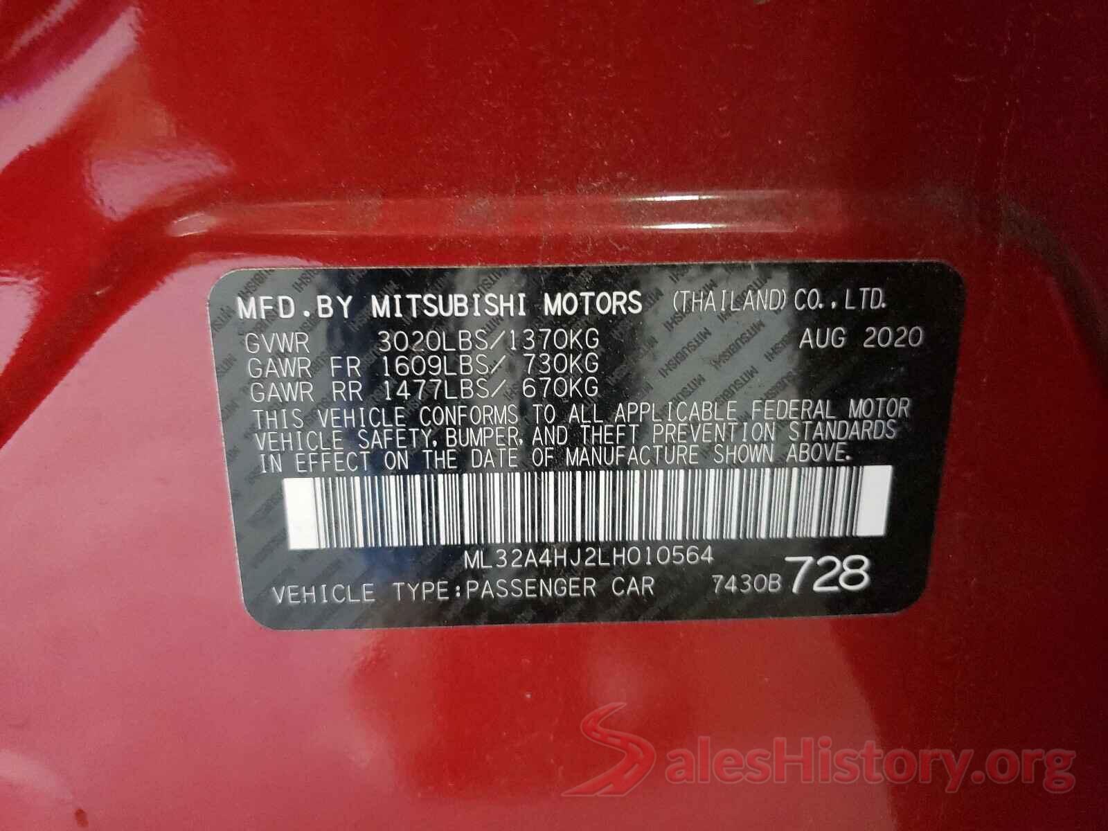 ML32A4HJ2LH010564 2020 MITSUBISHI MIRAGE