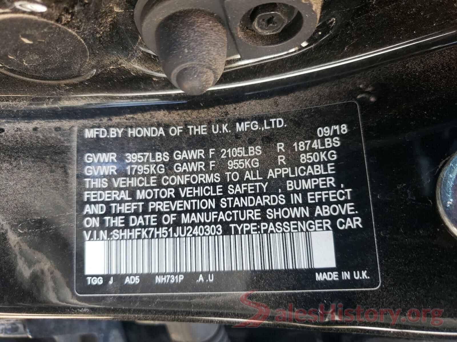 SHHFK7H51JU240303 2018 HONDA CIVIC