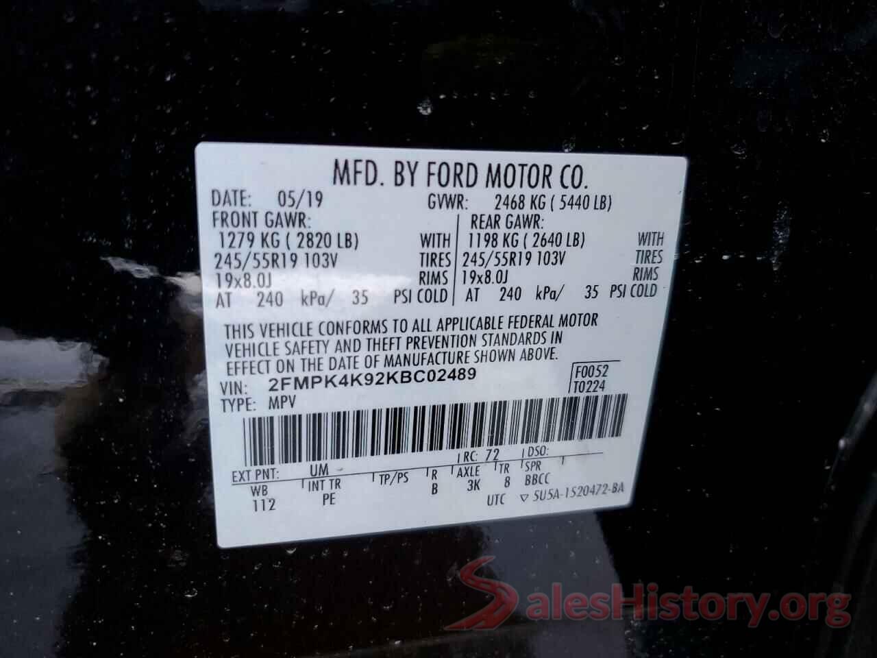 2FMPK4K92KBC02489 2019 FORD EDGE