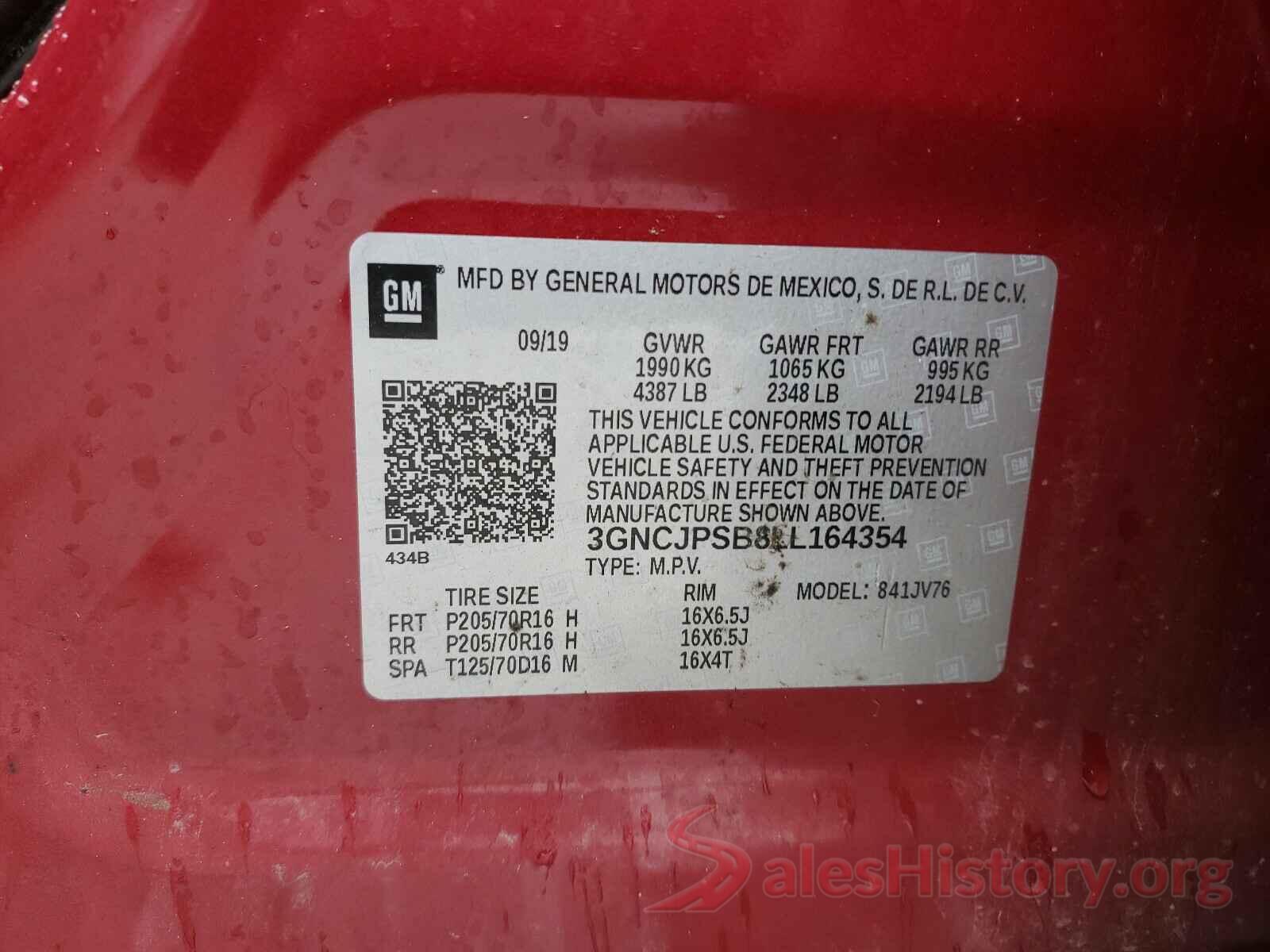 3GNCJPSB8LL164354 2020 CHEVROLET TRAX