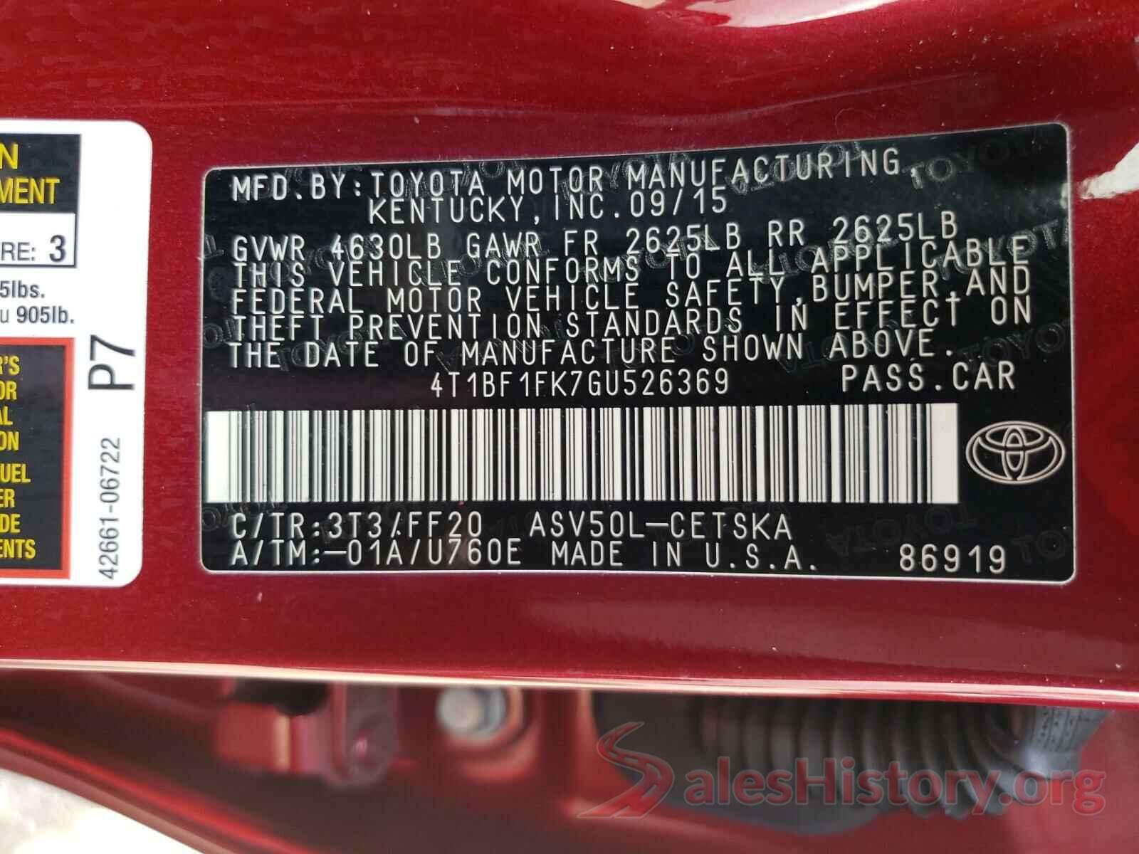 4T1BF1FK7GU526369 2016 TOYOTA CAMRY