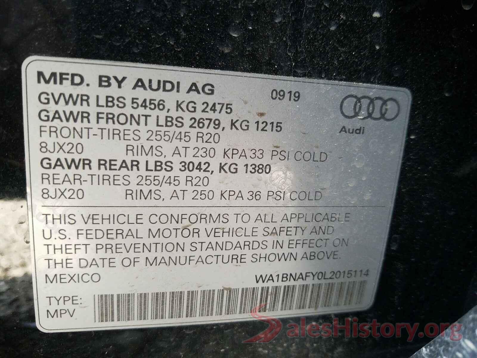 WA1BNAFY0L2015114 2020 AUDI Q5