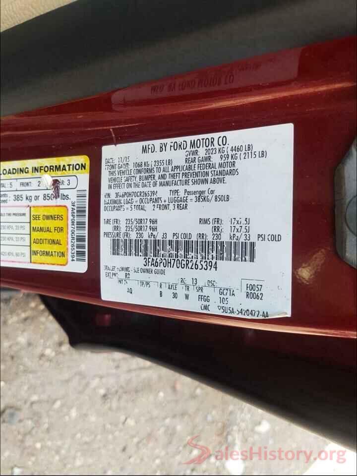 3FA6P0H70GR265394 2016 FORD FUSION