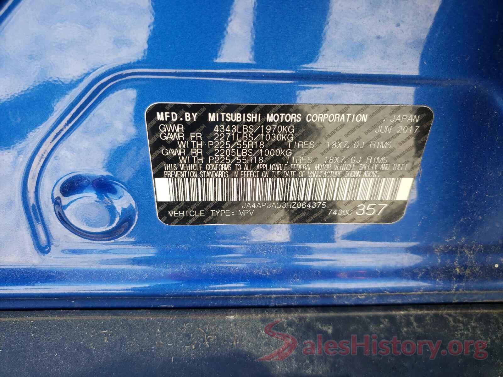 JA4AP3AU3HZ064375 2017 MITSUBISHI OUTLANDER