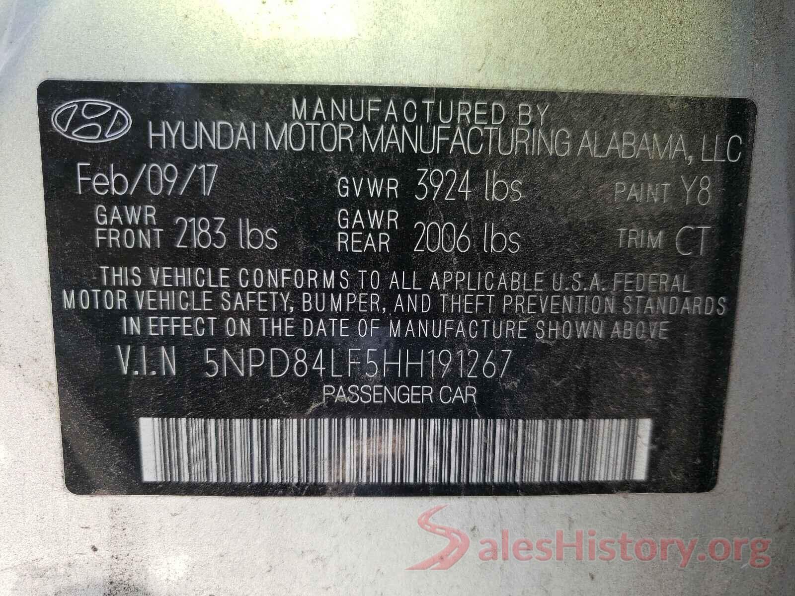 5NPD84LF5HH191267 2017 HYUNDAI ELANTRA