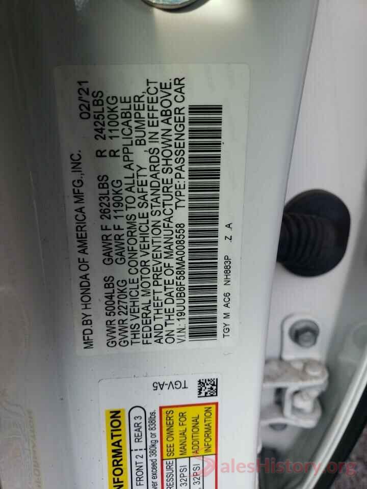 19UUB6F58MA008558 2021 ACURA TLX