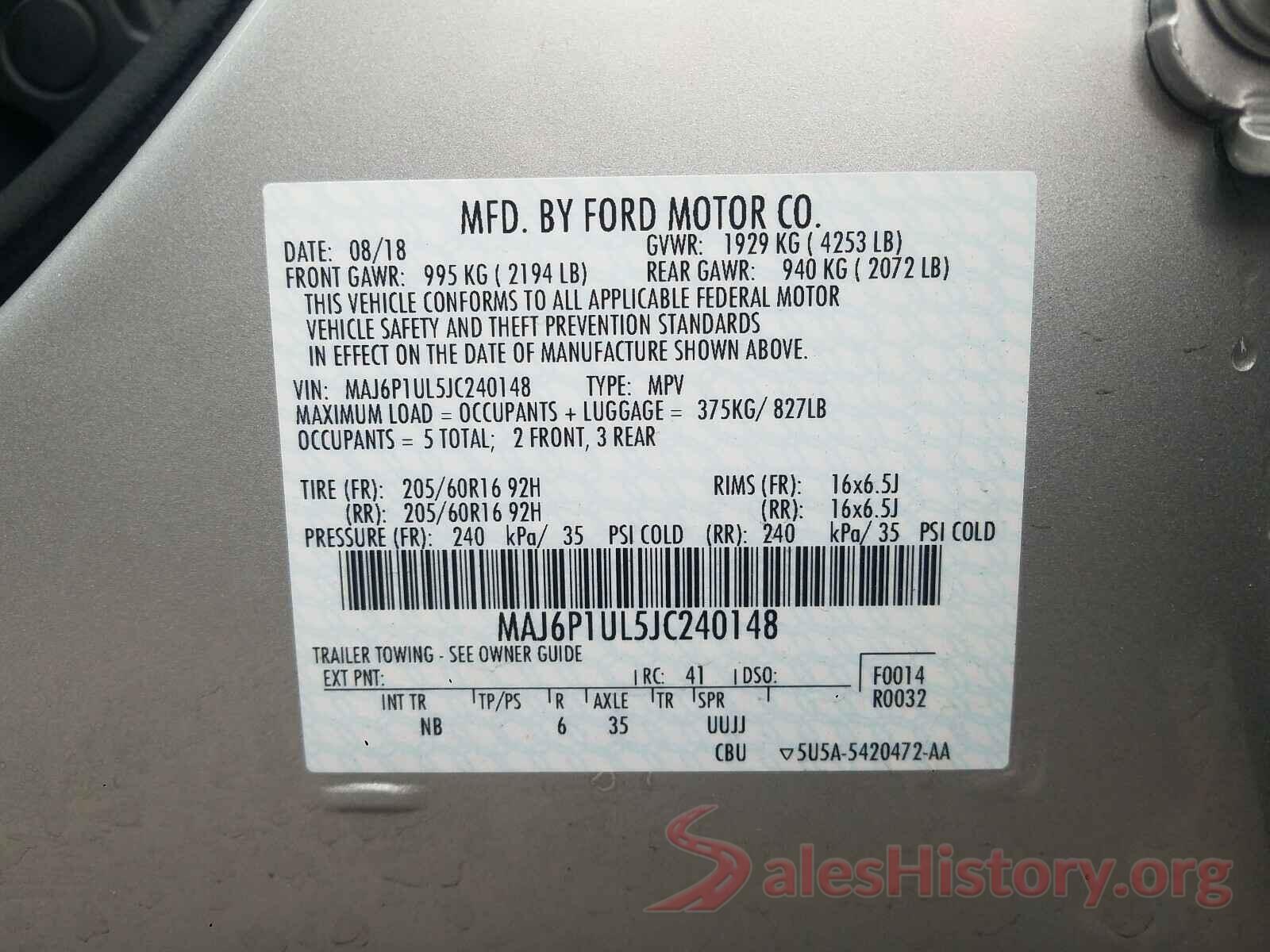 MAJ6P1UL5JC240148 2018 FORD ALL OTHER