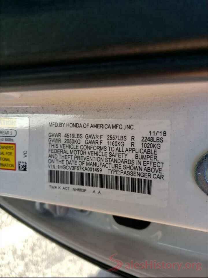 1HGCV3F57KA001499 2019 HONDA ACCORD