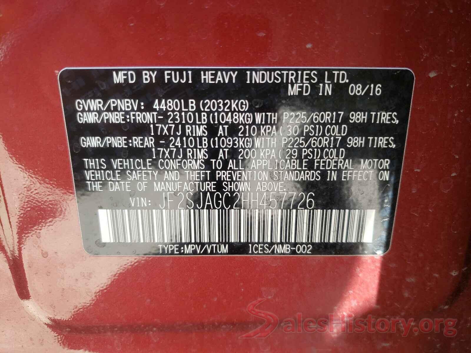 JF2SJAGC2HH457726 2017 SUBARU FORESTER