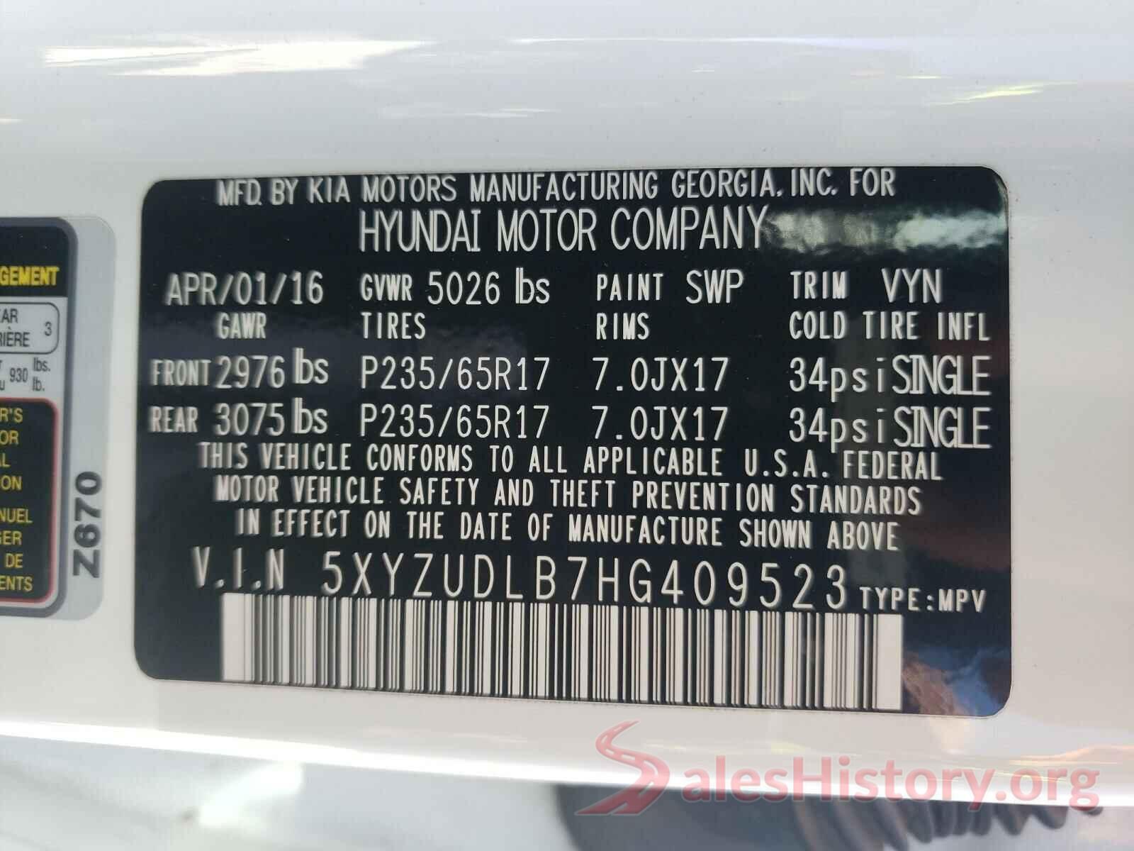 5XYZUDLB7HG409523 2017 HYUNDAI SANTA FE