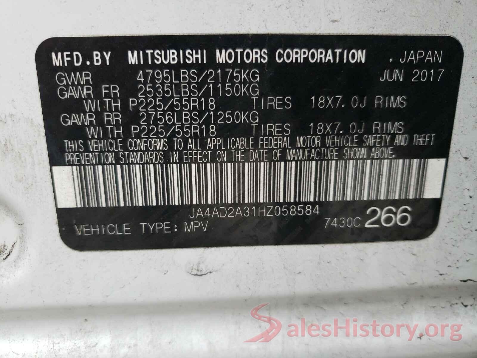 JA4AD2A31HZ058584 2017 MITSUBISHI OUTLANDER