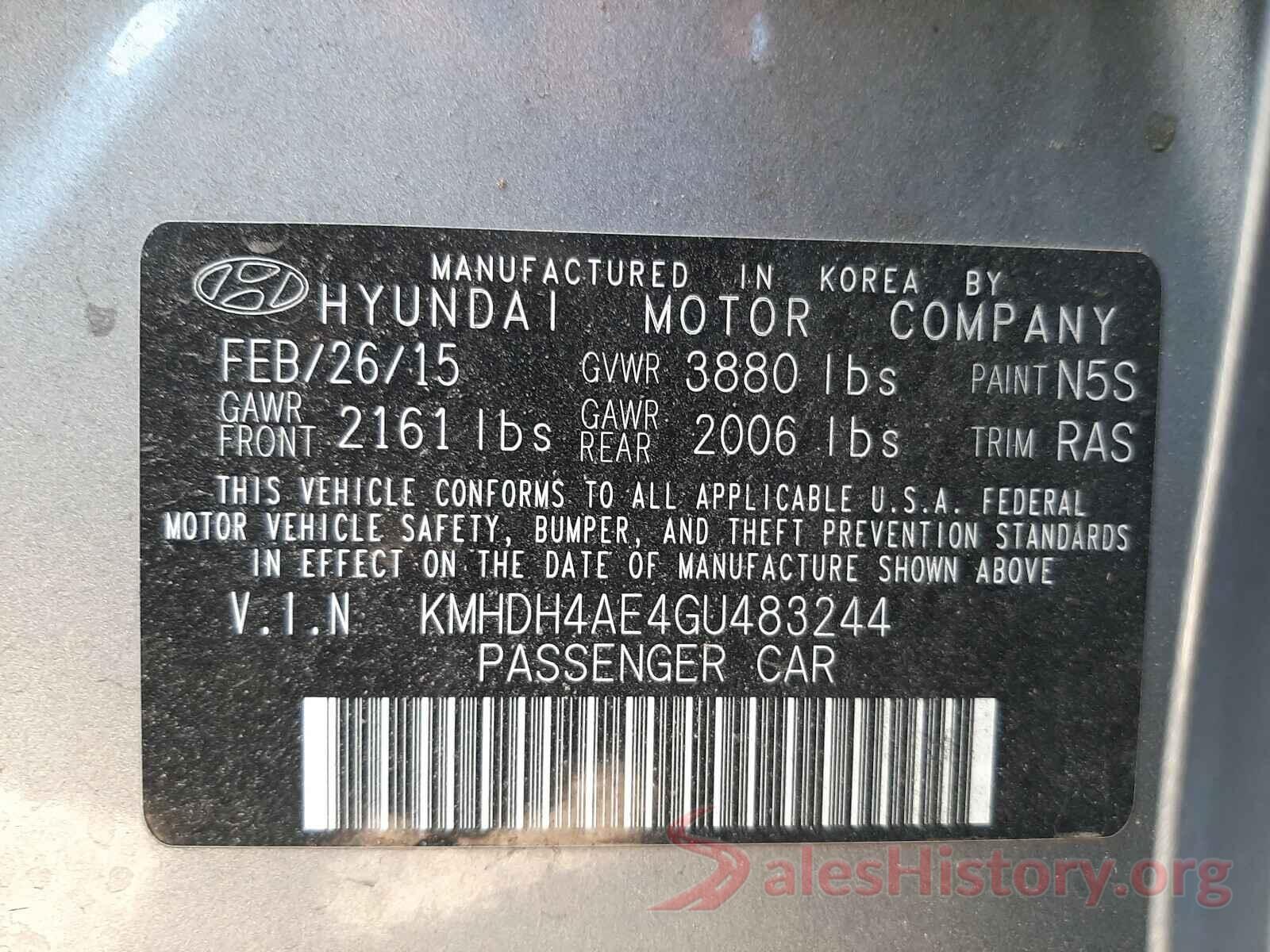 KMHDH4AE4GU483244 2016 HYUNDAI ELANTRA