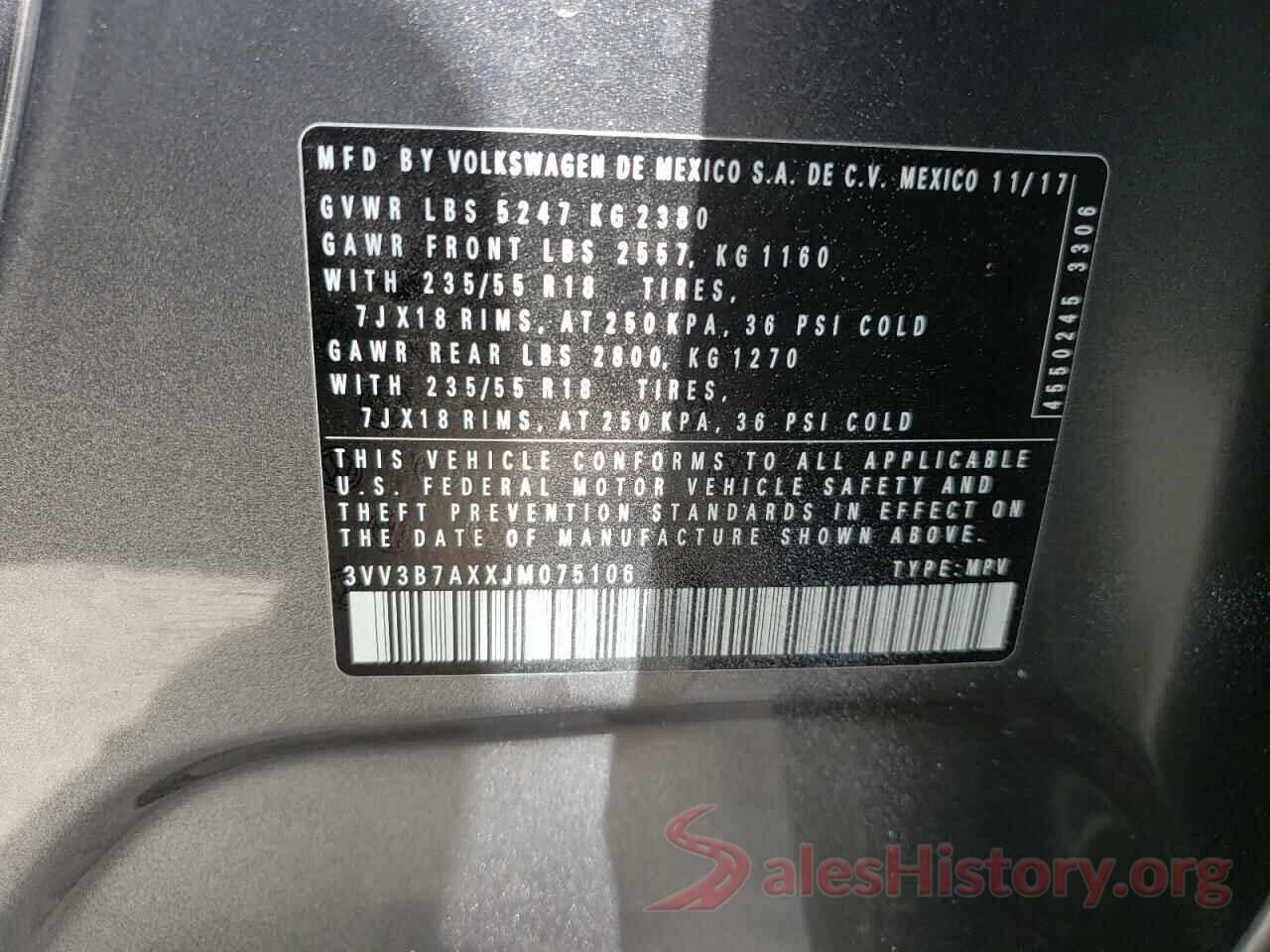 3VV3B7AXXJM075106 2018 VOLKSWAGEN TIGUAN