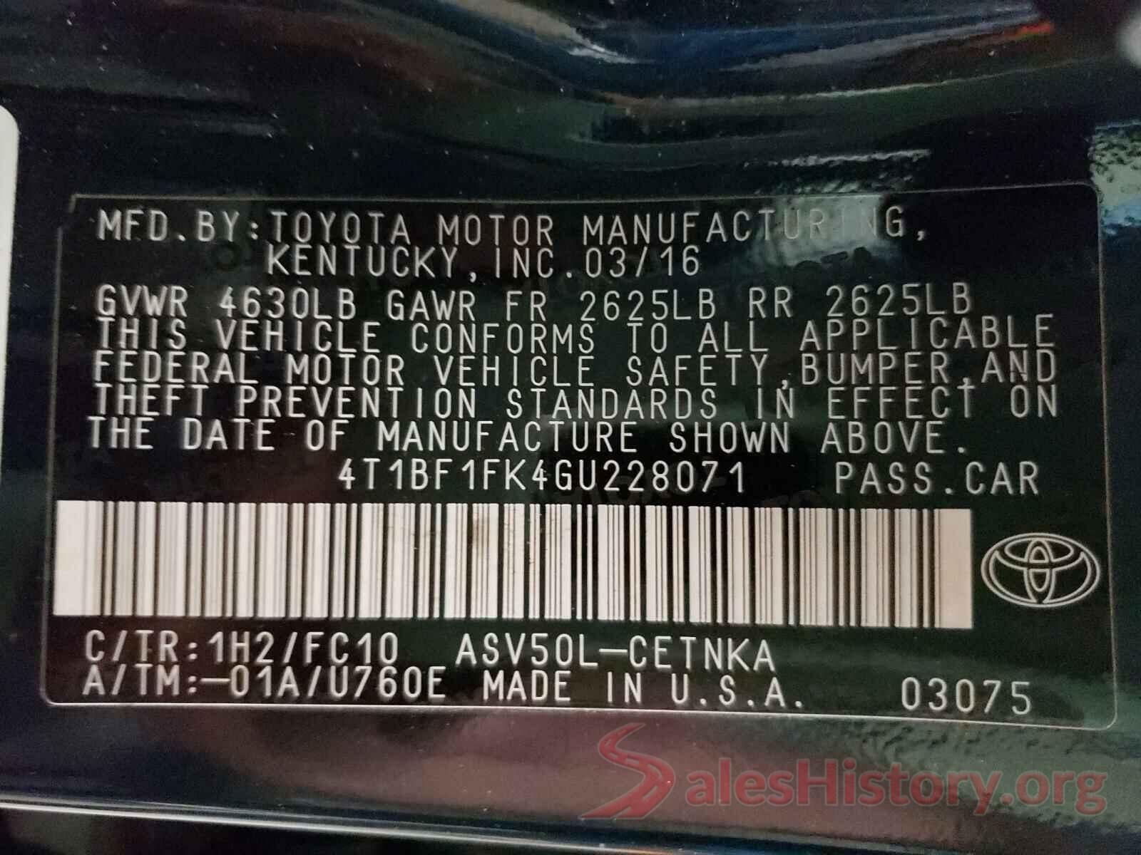 4T1BF1FK4GU228071 2016 TOYOTA CAMRY