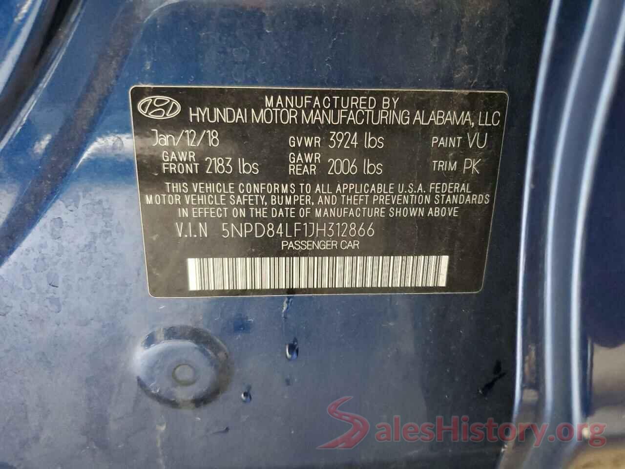 5NPD84LF1JH312866 2018 HYUNDAI ELANTRA