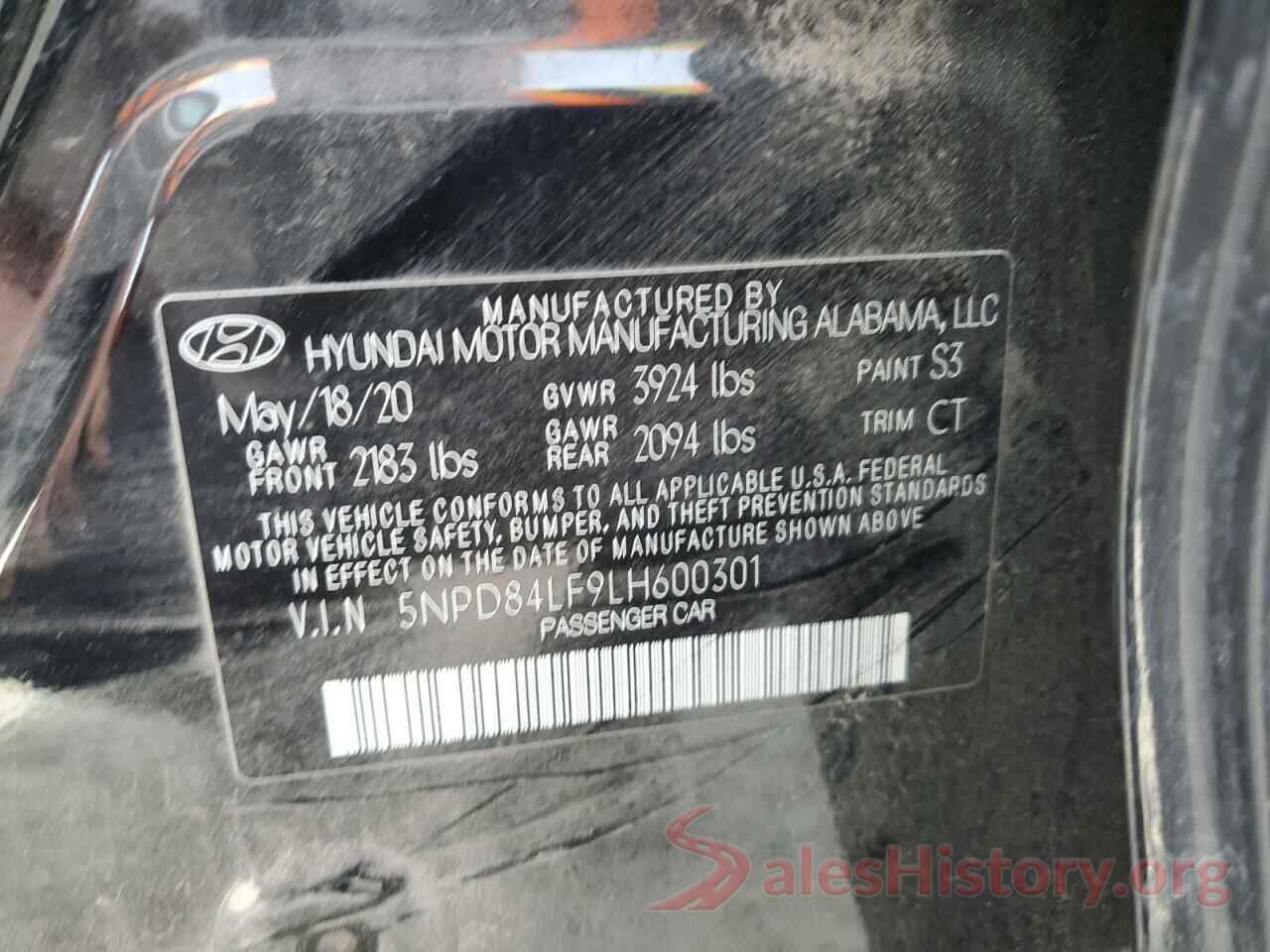 5NPD84LF9LH600301 2020 HYUNDAI ELANTRA